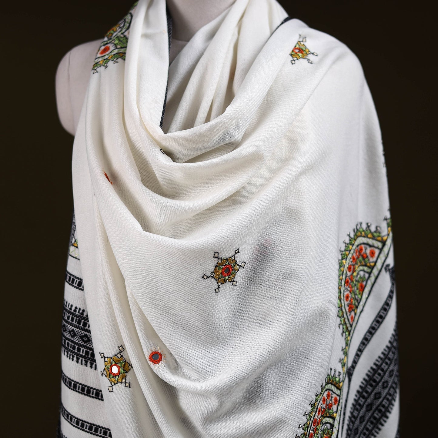 White - kutch mirror work handwoven neran hand embroidery