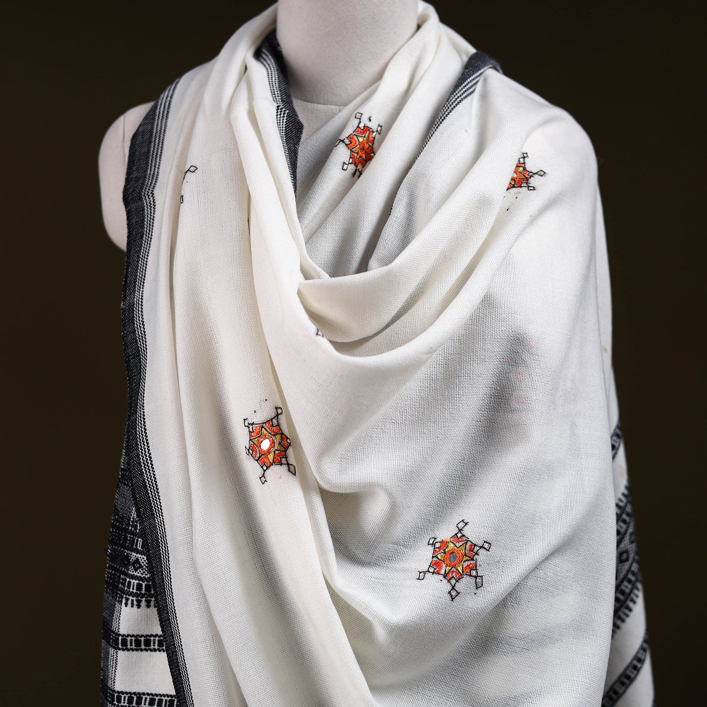 White - kutch mirror work handwoven neran hand embroidery