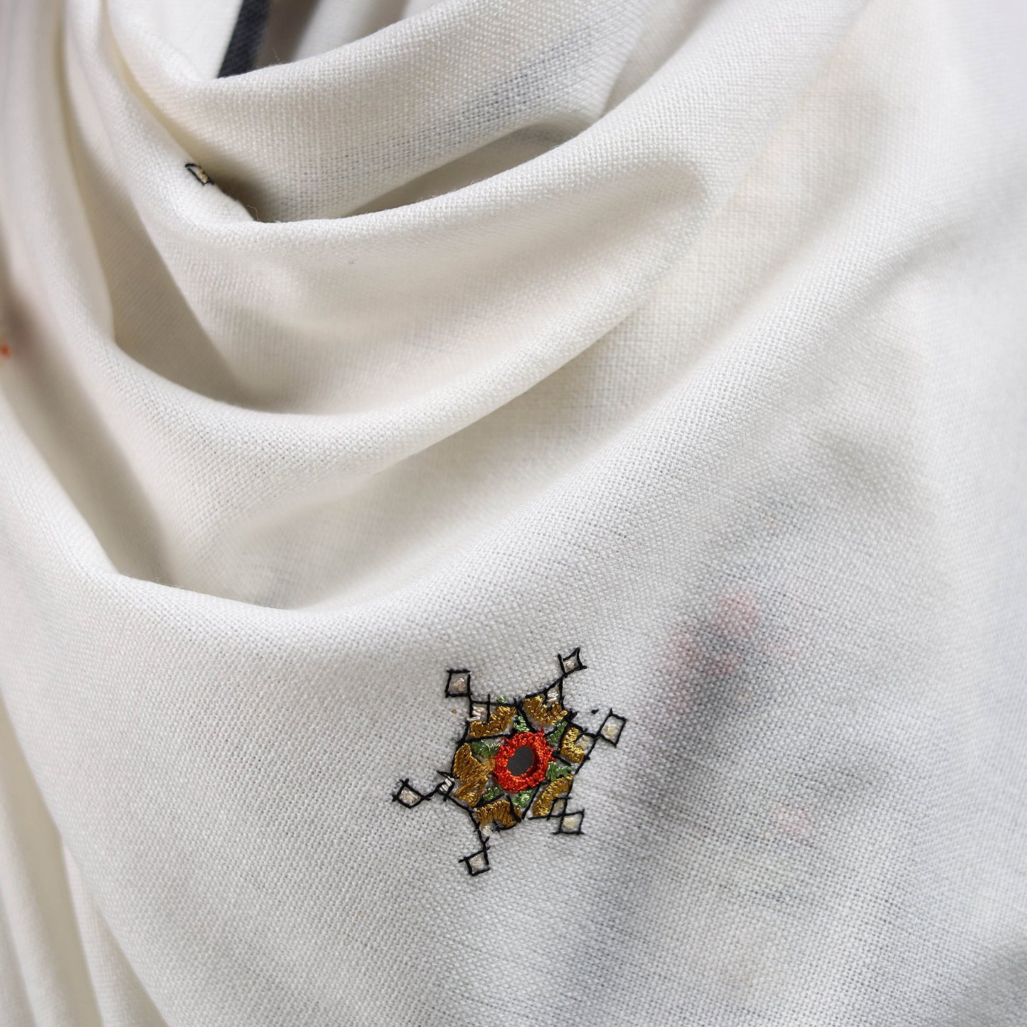 White - kutch mirror work handwoven neran hand embroidery