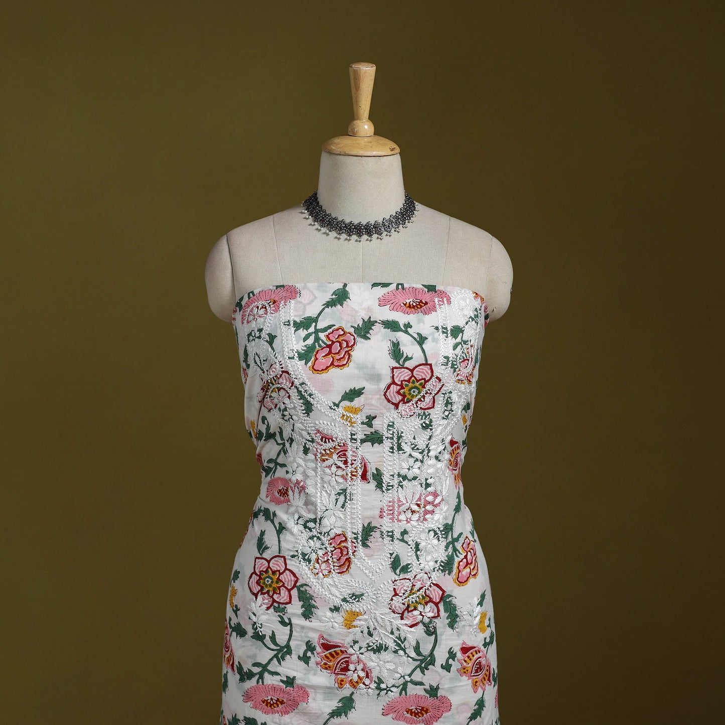 Lucknowi chikankari work sanganeri unstitched kurta