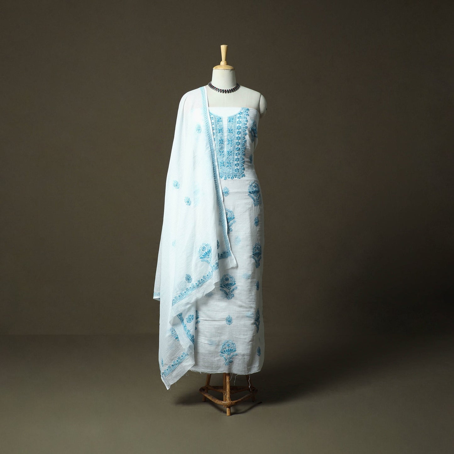 Lucknowi hand embroidered kota doria cotton chikankari 2pc