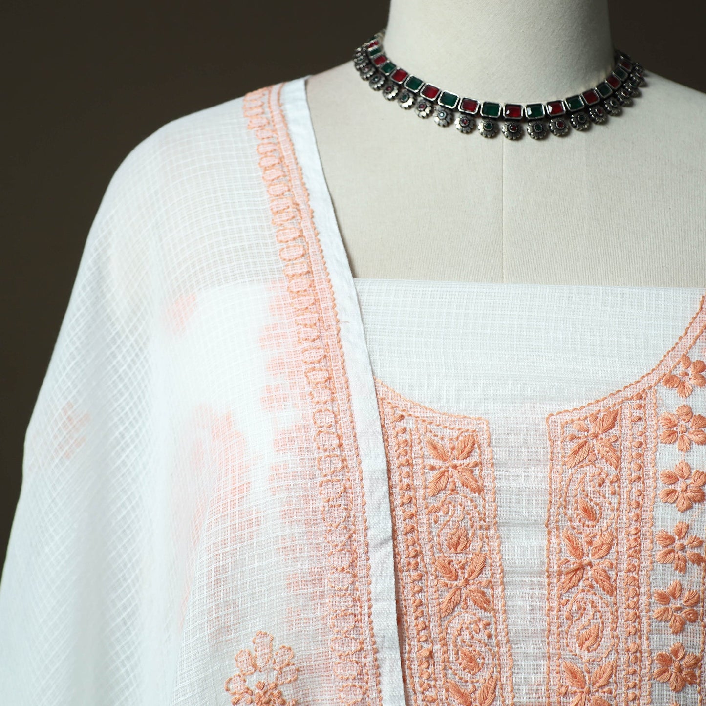 Lucknowi hand embroidered kota doria cotton chikankari 2pc