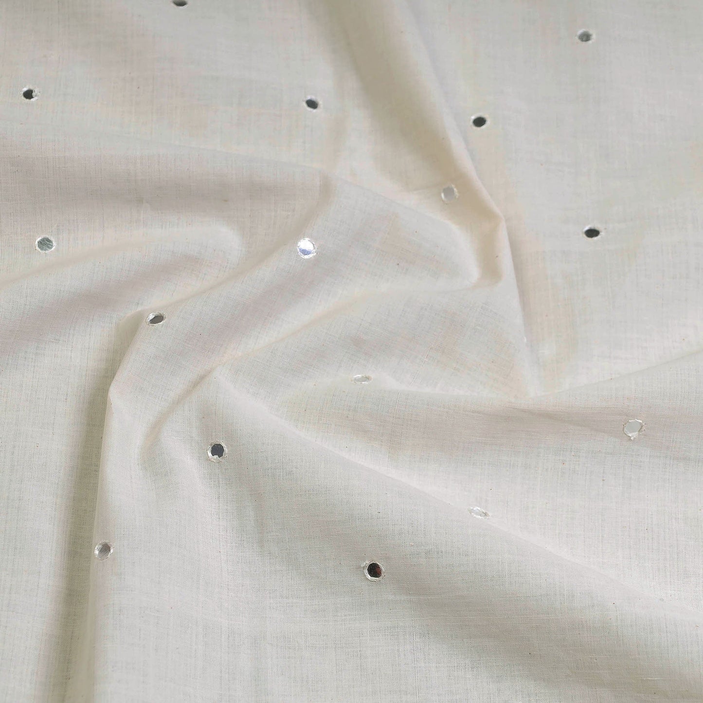 Off White Mangalagiri Cotton Sequin Work Kurta Material