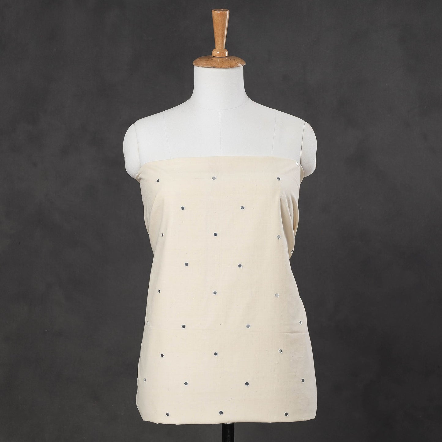 Off White Mangalagiri Cotton Sequin Work Kurta Material