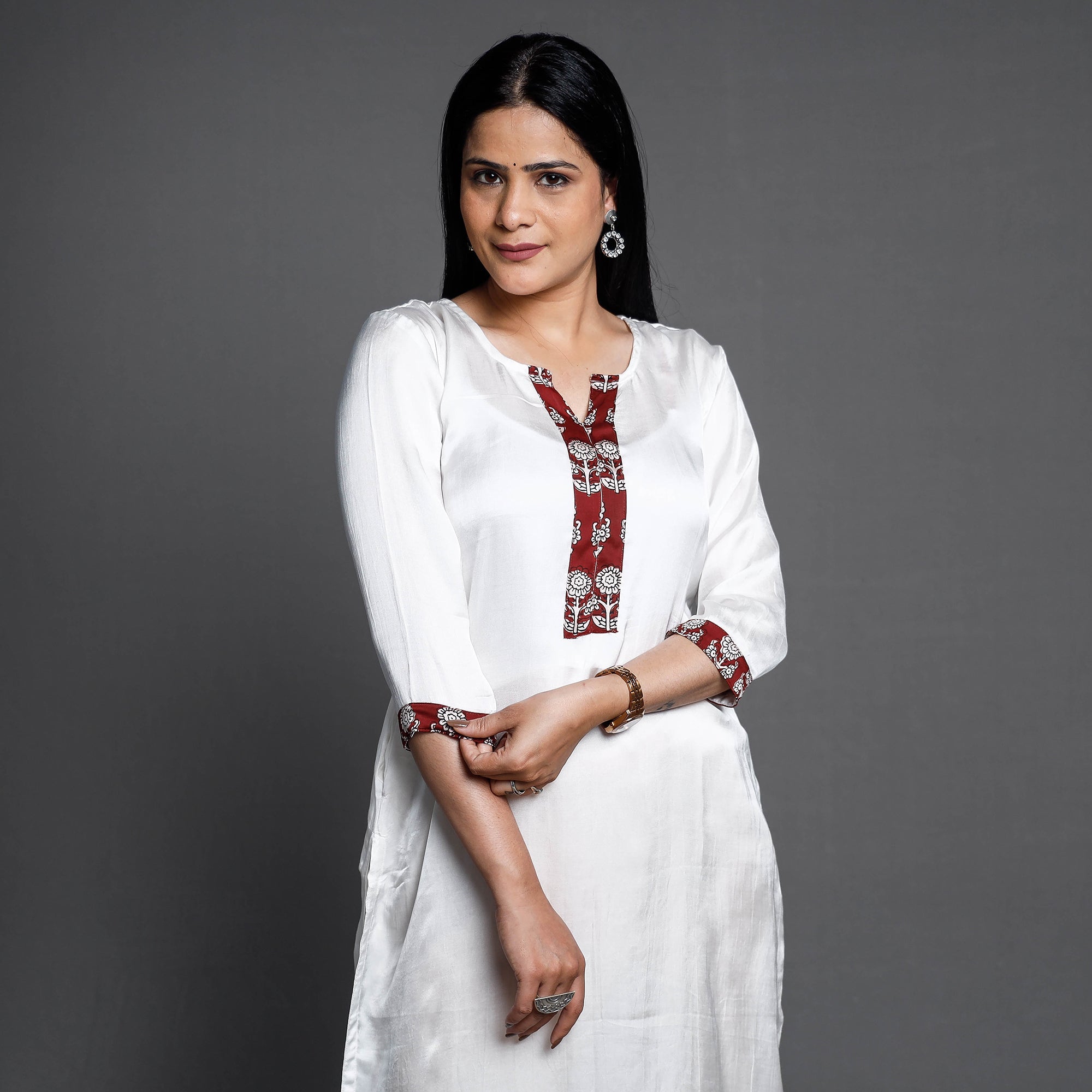 White Modal Silk Plain Long Kurta