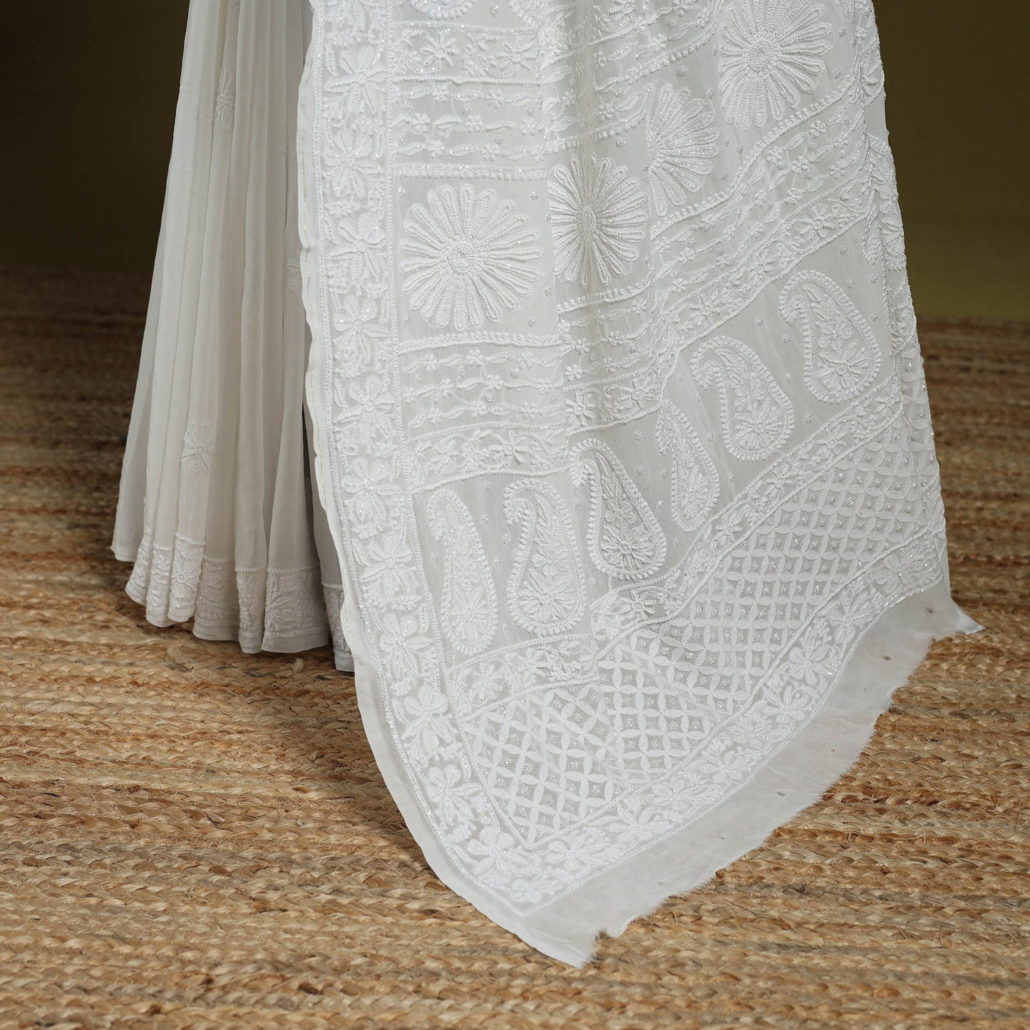 White - mukaish hand embroidered georgette heavy beadwork