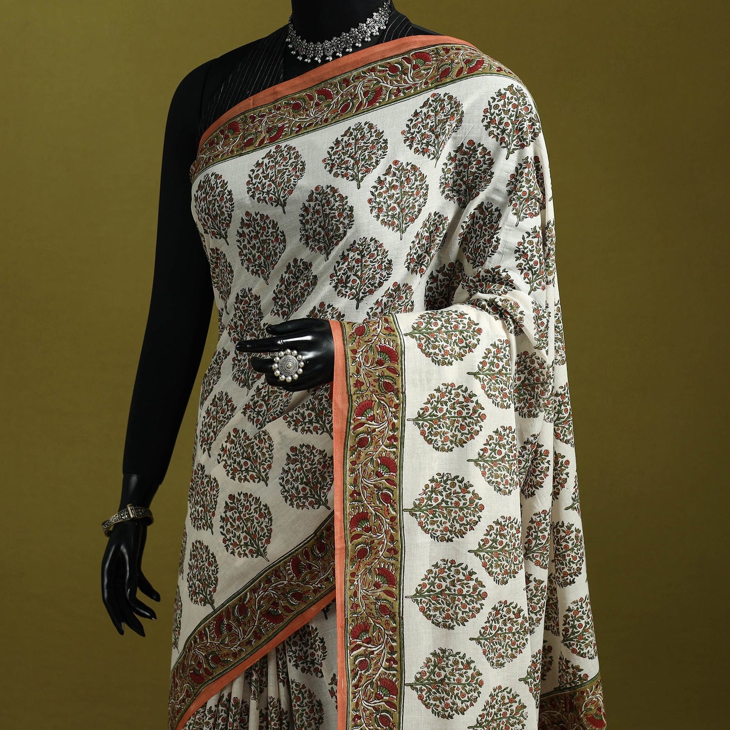 Mul cotton hand sanganeri saree 01 - handcrafted