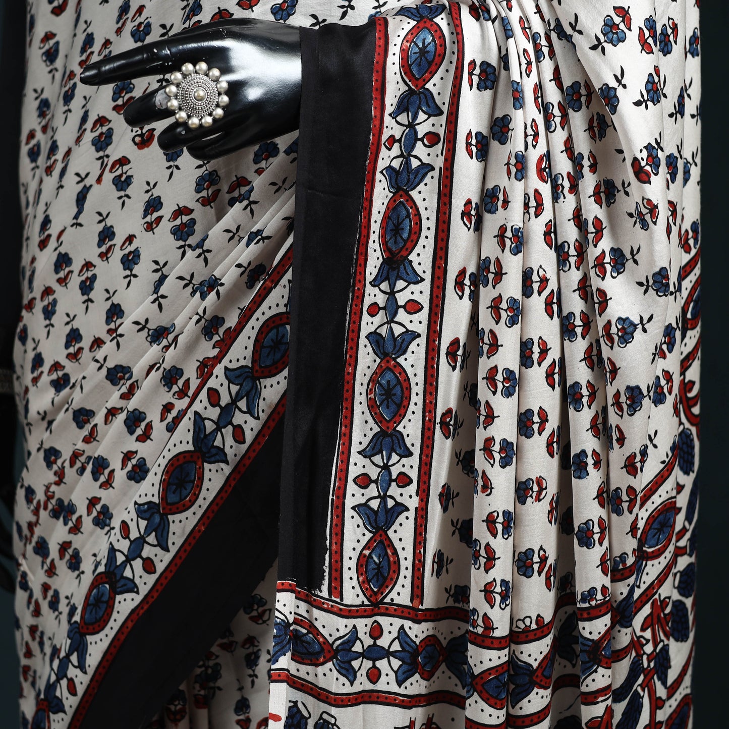 Natural dyed modal silk kutch hand block print ajrakh saree