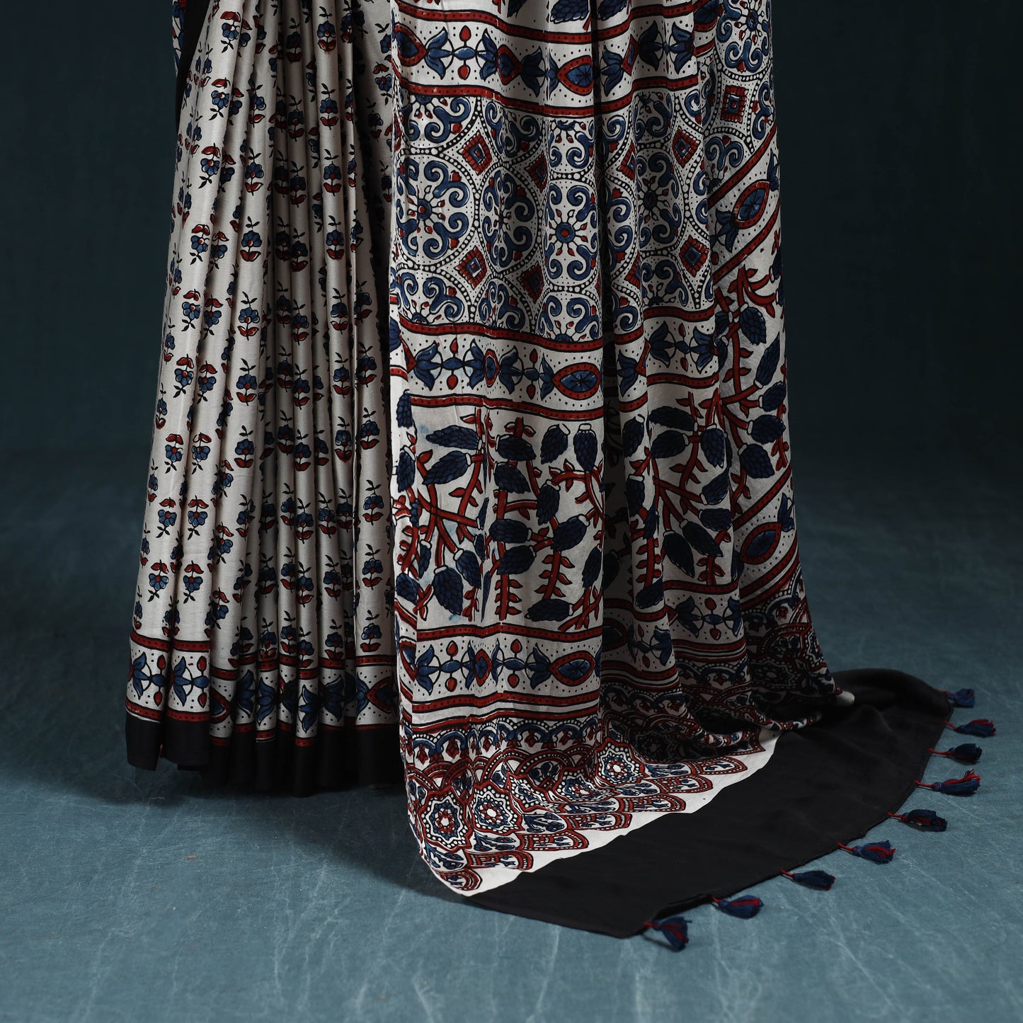 Natural dyed modal silk kutch hand block print ajrakh saree
