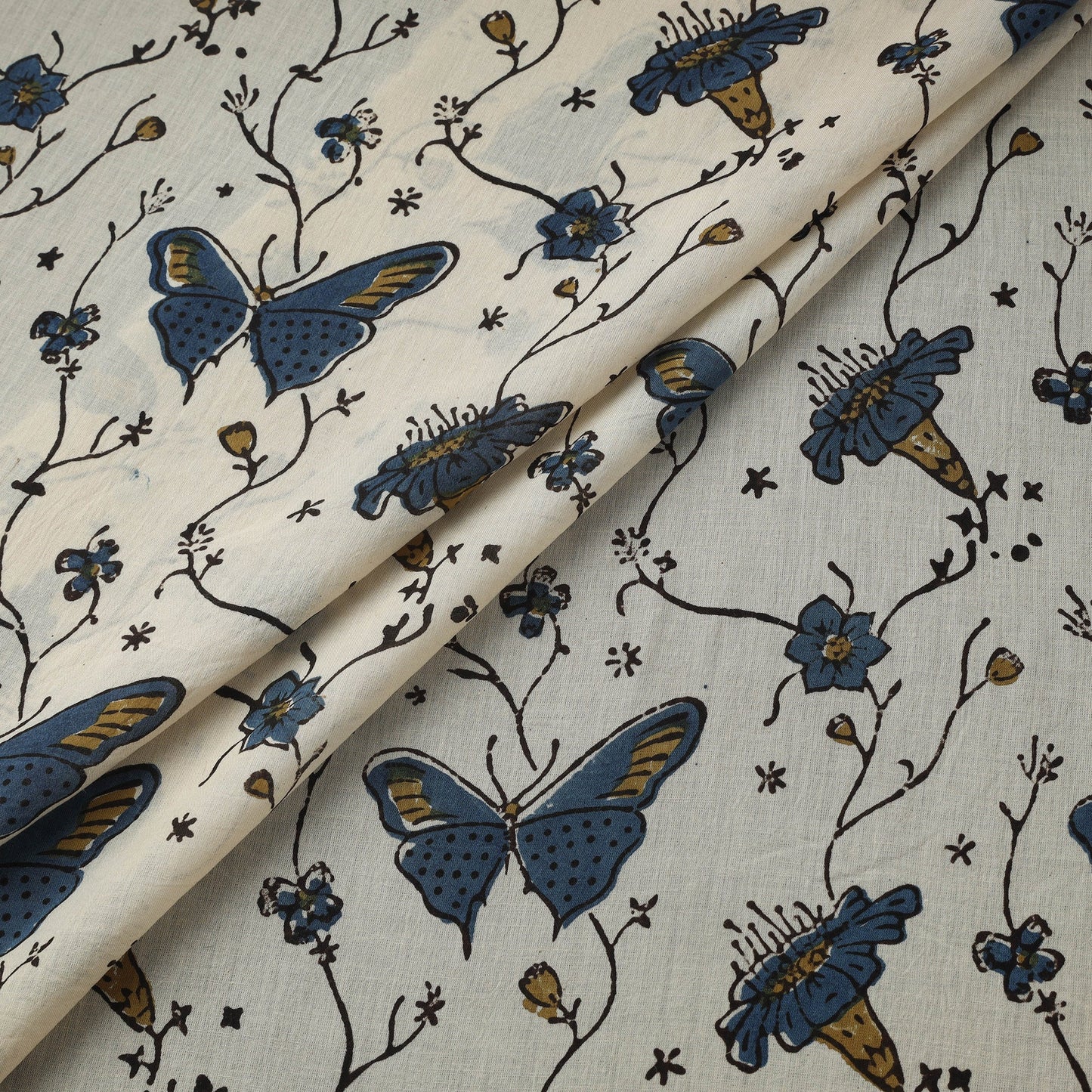 Natural dyed pure mul cotton hand block ajrakh print fabric