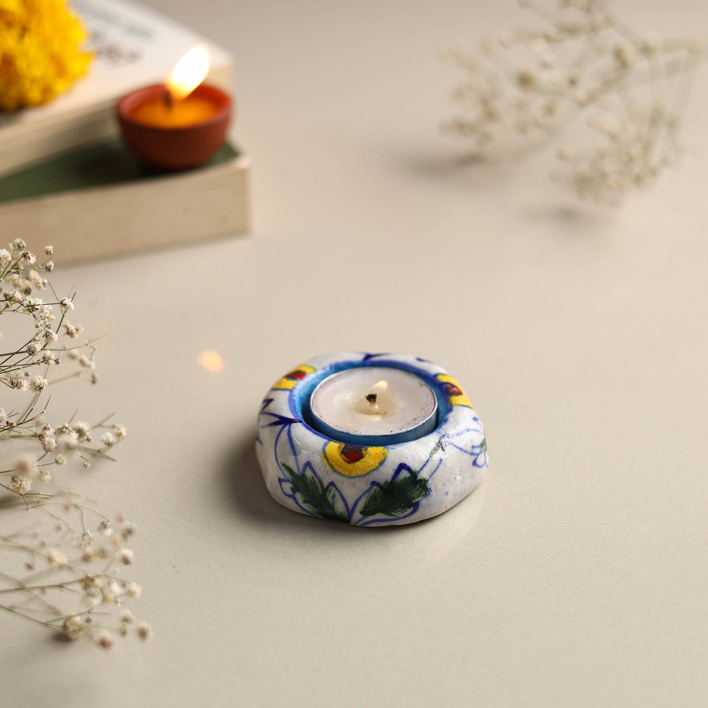 Original Blue Pottery Ceramic Tealight Candle Holder