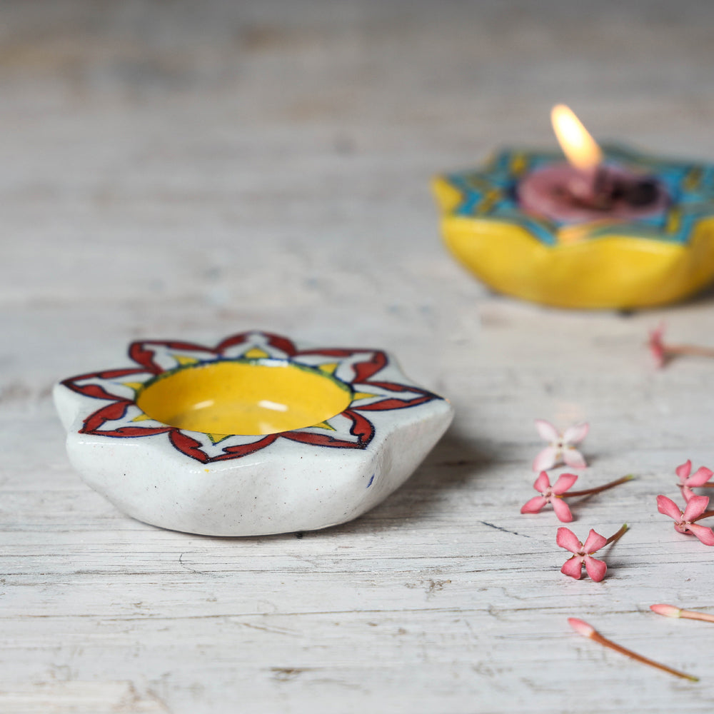 Original Blue Pottery Ceramic Tealight Candle Holder Online in India