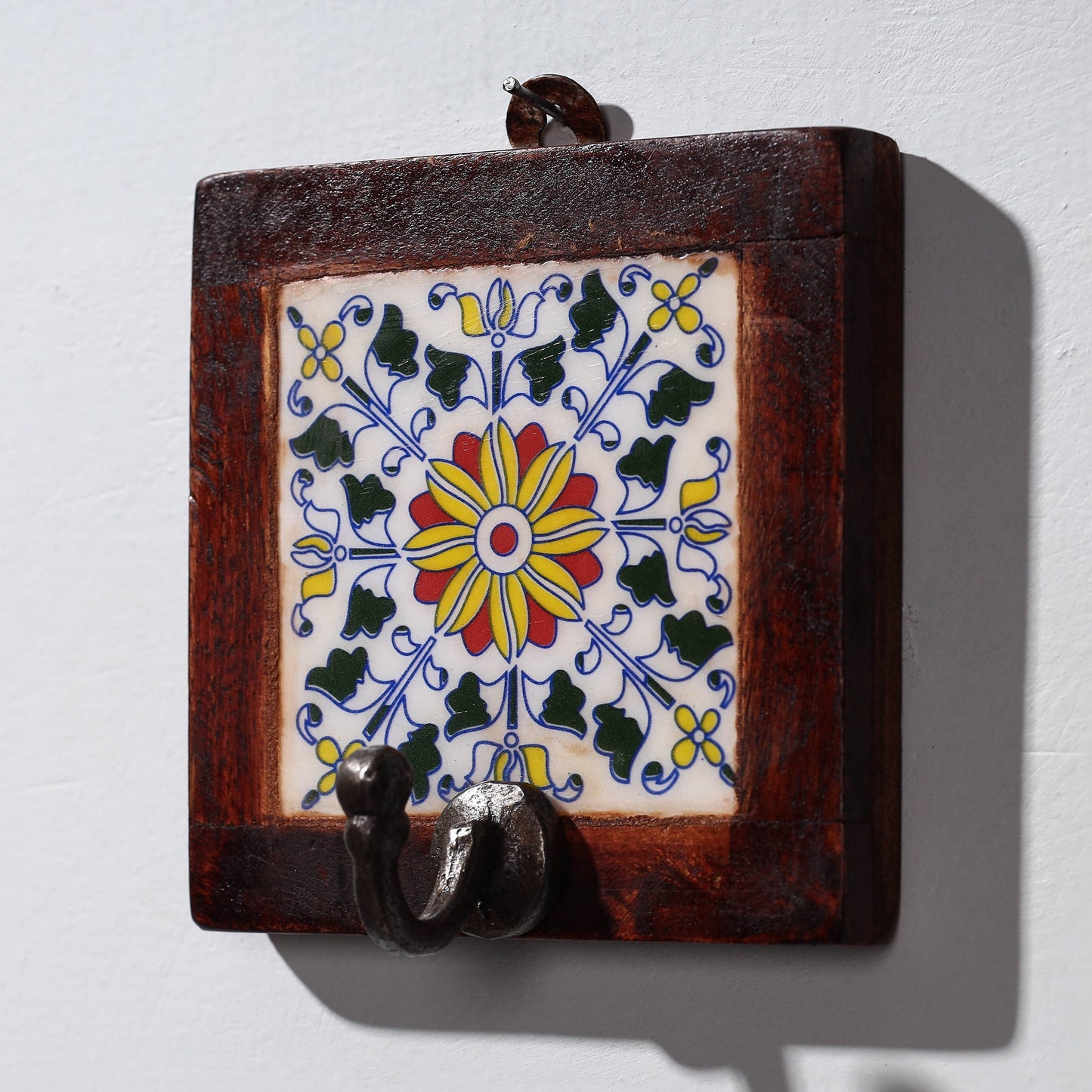 Original Blue Pottery Ceramic Tile Wall Hook Hanger (1 Peg)