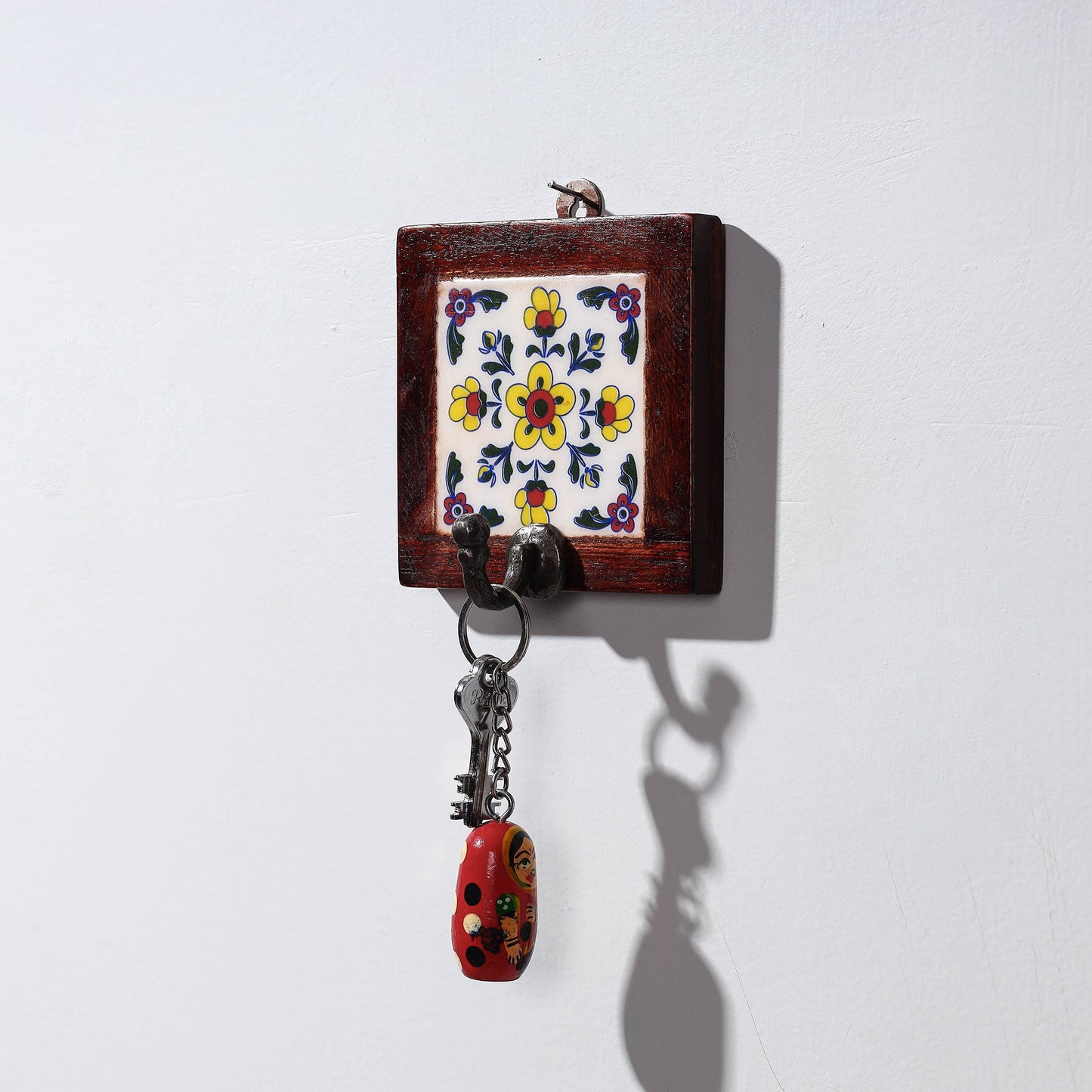 Original Blue Pottery Ceramic Tile Wall Hook Hanger (1 Peg)