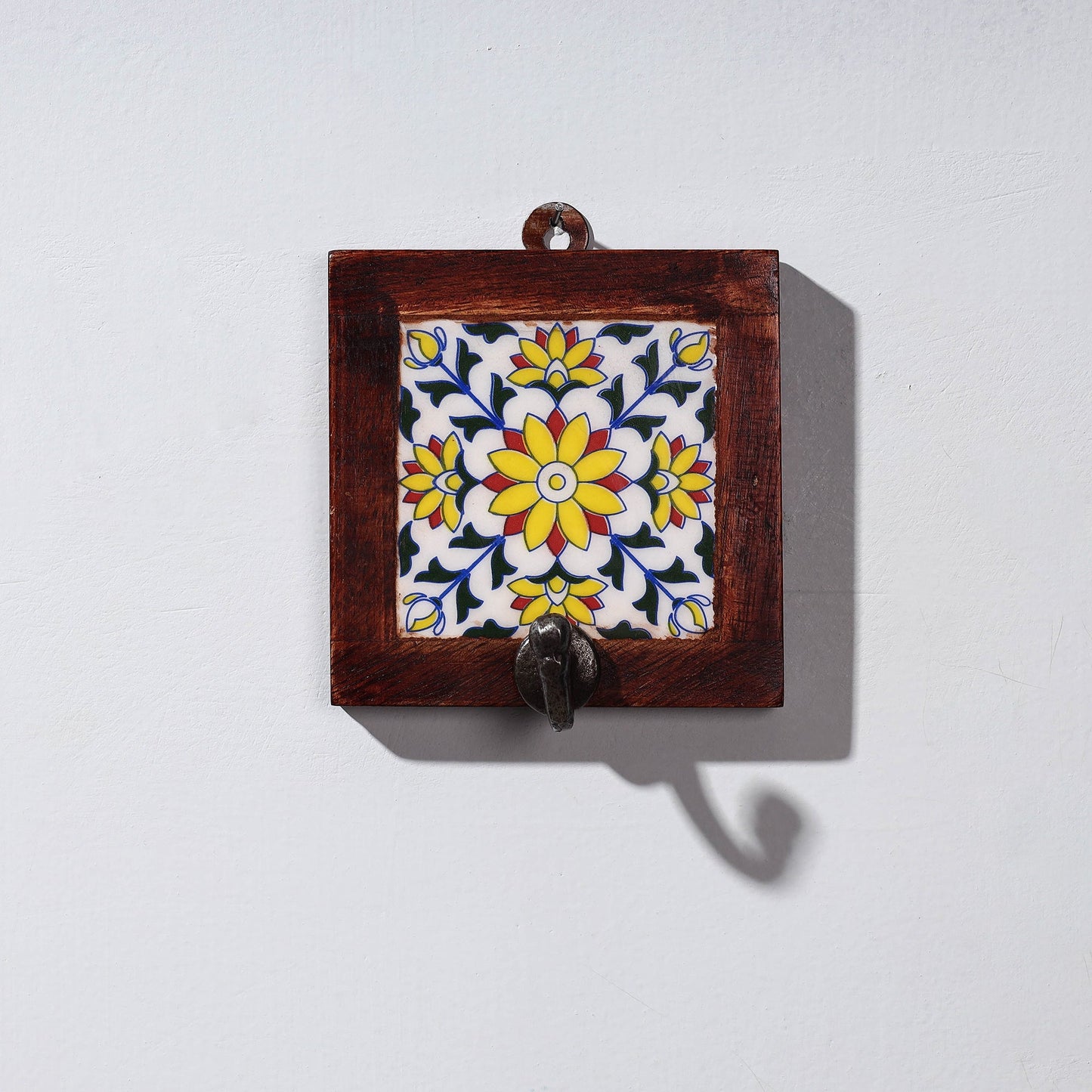 Original Blue Pottery Ceramic Tile Wall Hook Hanger (1 Peg)