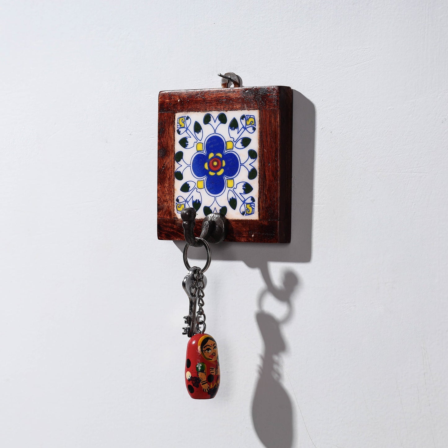 Original Blue Pottery Ceramic Tile Wall Hook Hanger (1 Peg)