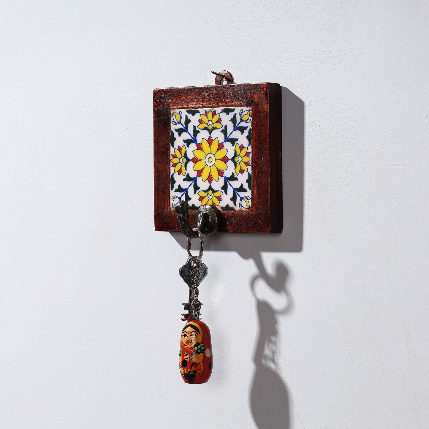 Original Blue Pottery Ceramic Tile Wall Hook Hanger (1 Peg)