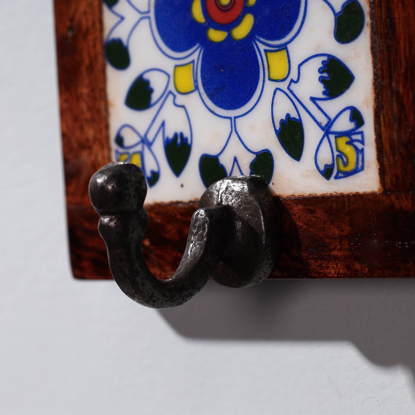 Original Blue Pottery Ceramic Tile Wall Hook Hanger (1 Peg)