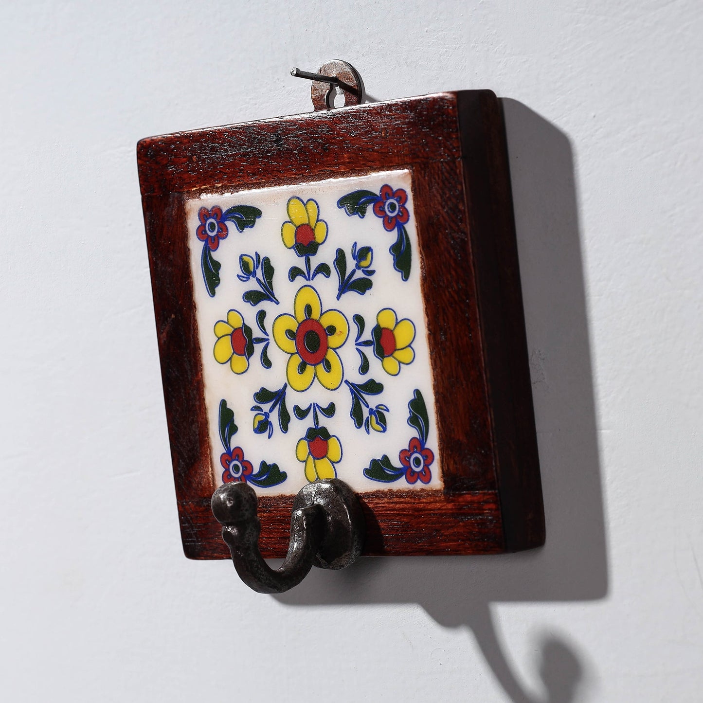 Original Blue Pottery Ceramic Tile Wall Hook Hanger (1 Peg)