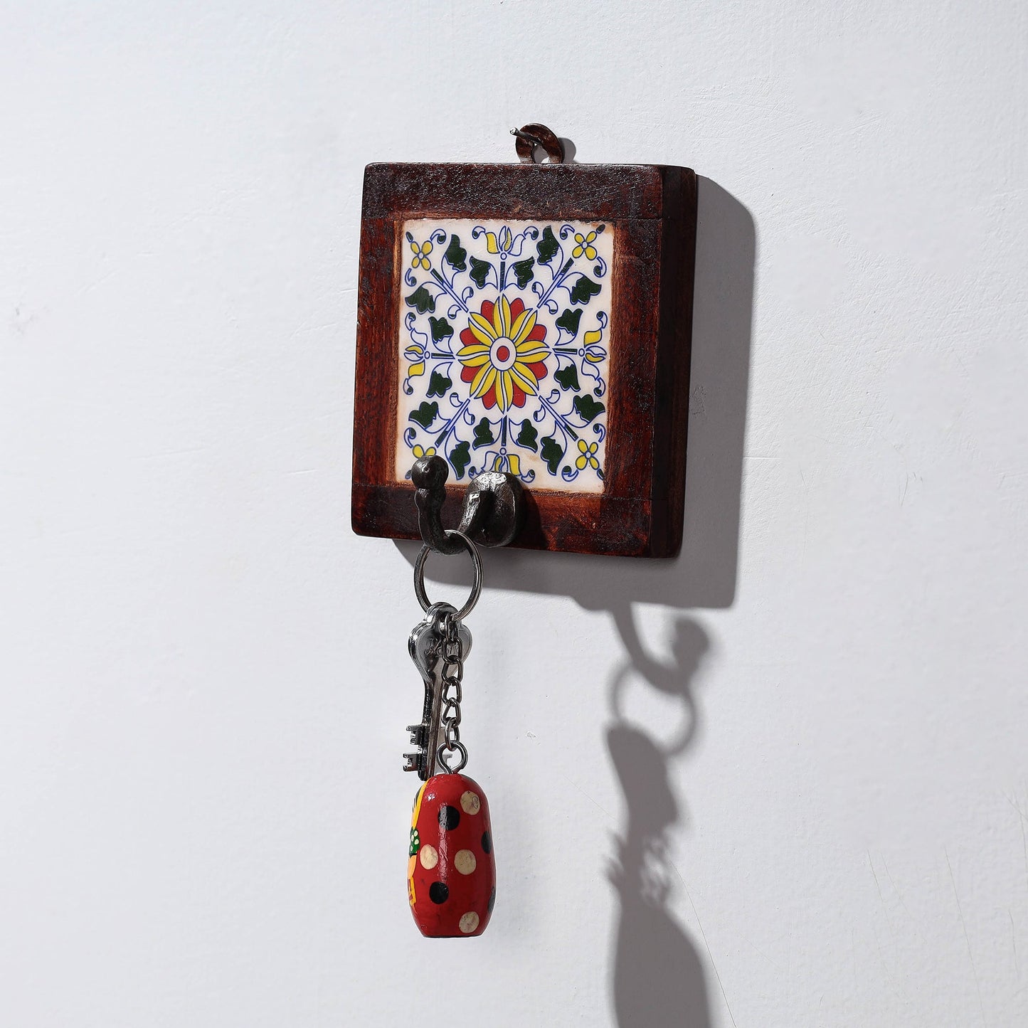 Original Blue Pottery Ceramic Tile Wall Hook Hanger (1 Peg)