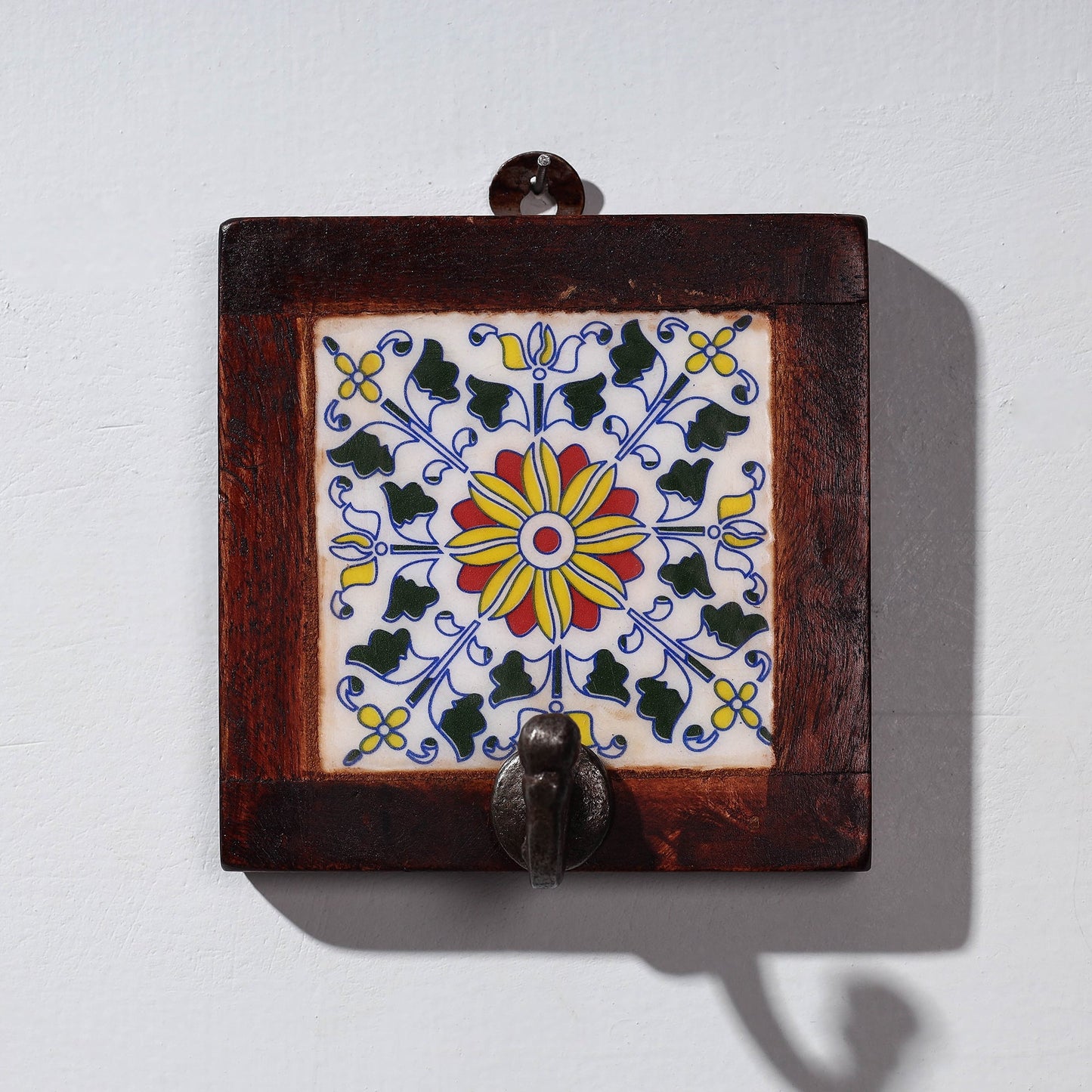 Original Blue Pottery Ceramic Tile Wall Hook Hanger (1 Peg)