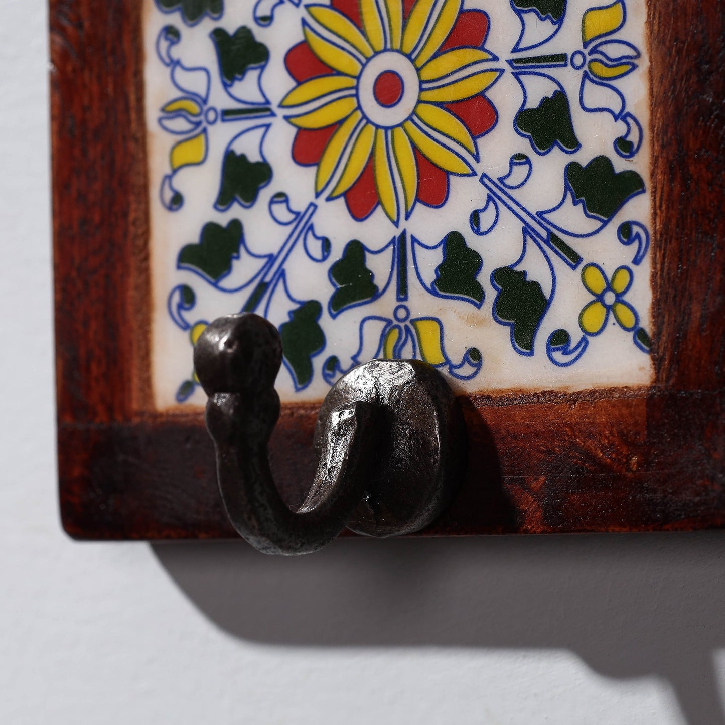 Original Blue Pottery Ceramic Tile Wall Hook Hanger (1 Peg)