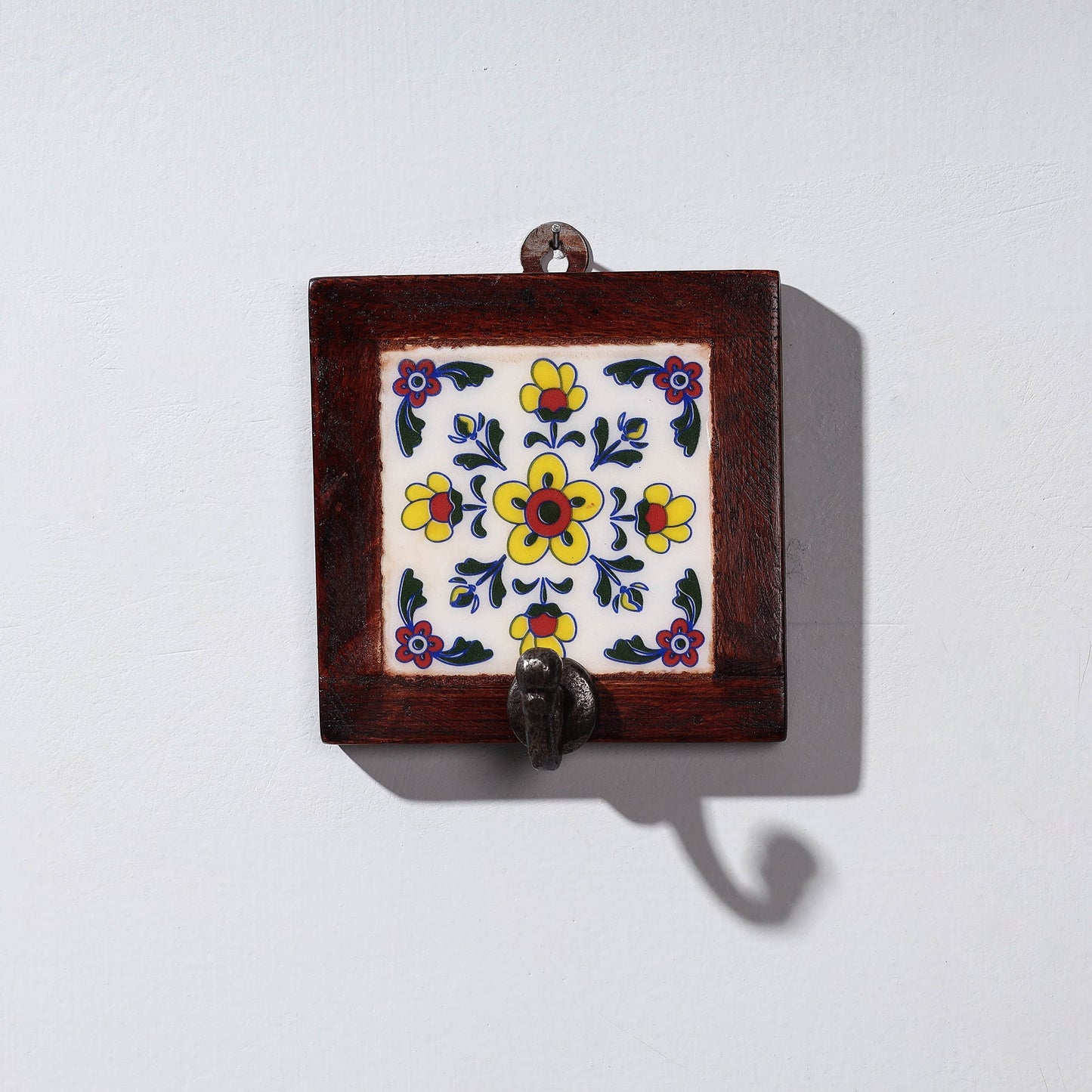 Original Blue Pottery Ceramic Tile Wall Hook Hanger (1 Peg)