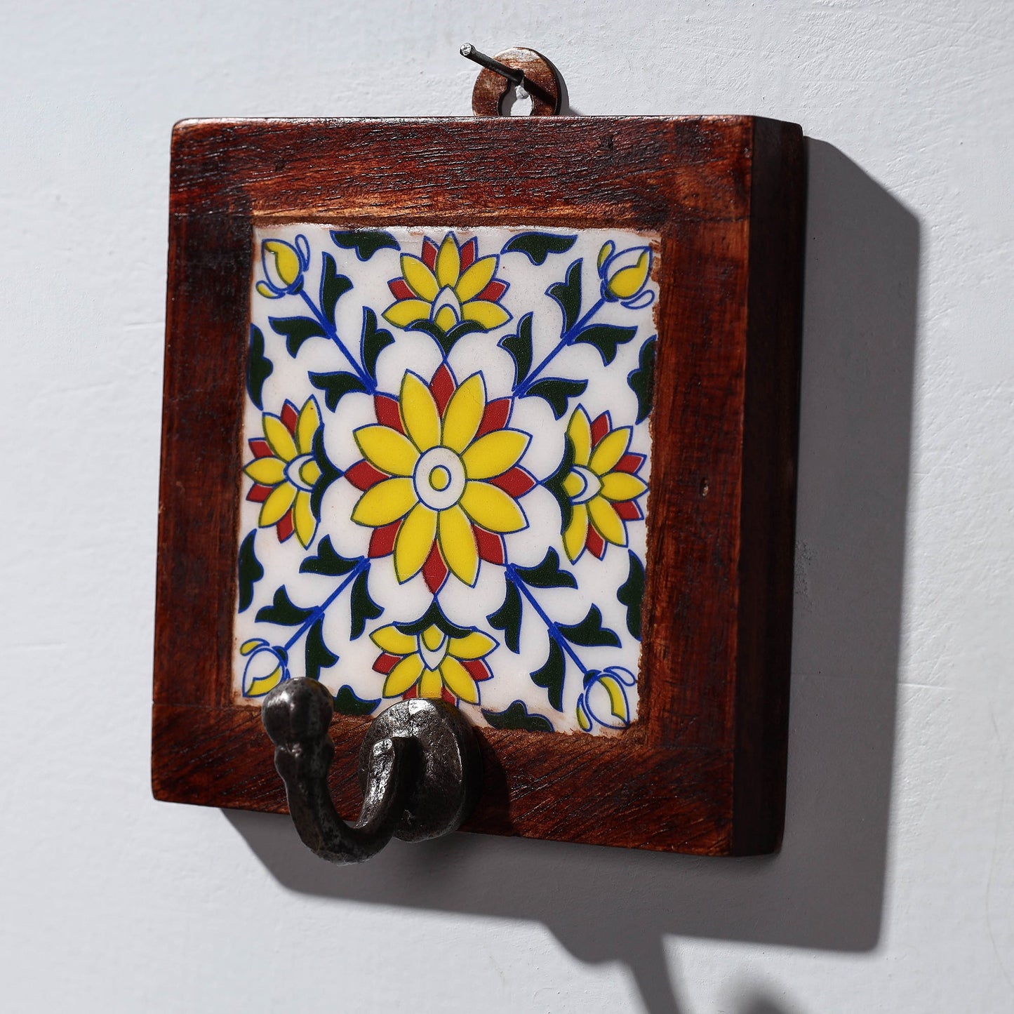 Original Blue Pottery Ceramic Tile Wall Hook Hanger (1 Peg)