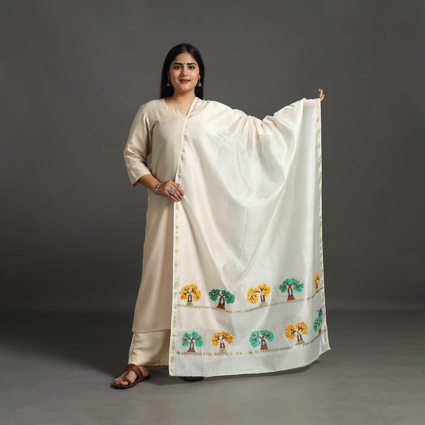 White - original gond handpainted handloom chanderi silk