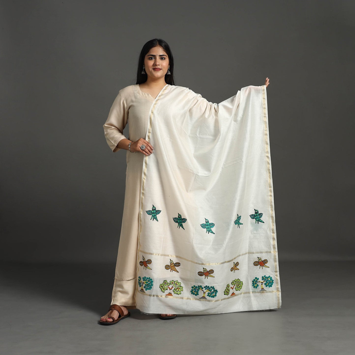 White - original gond handpainted handloom chanderi silk