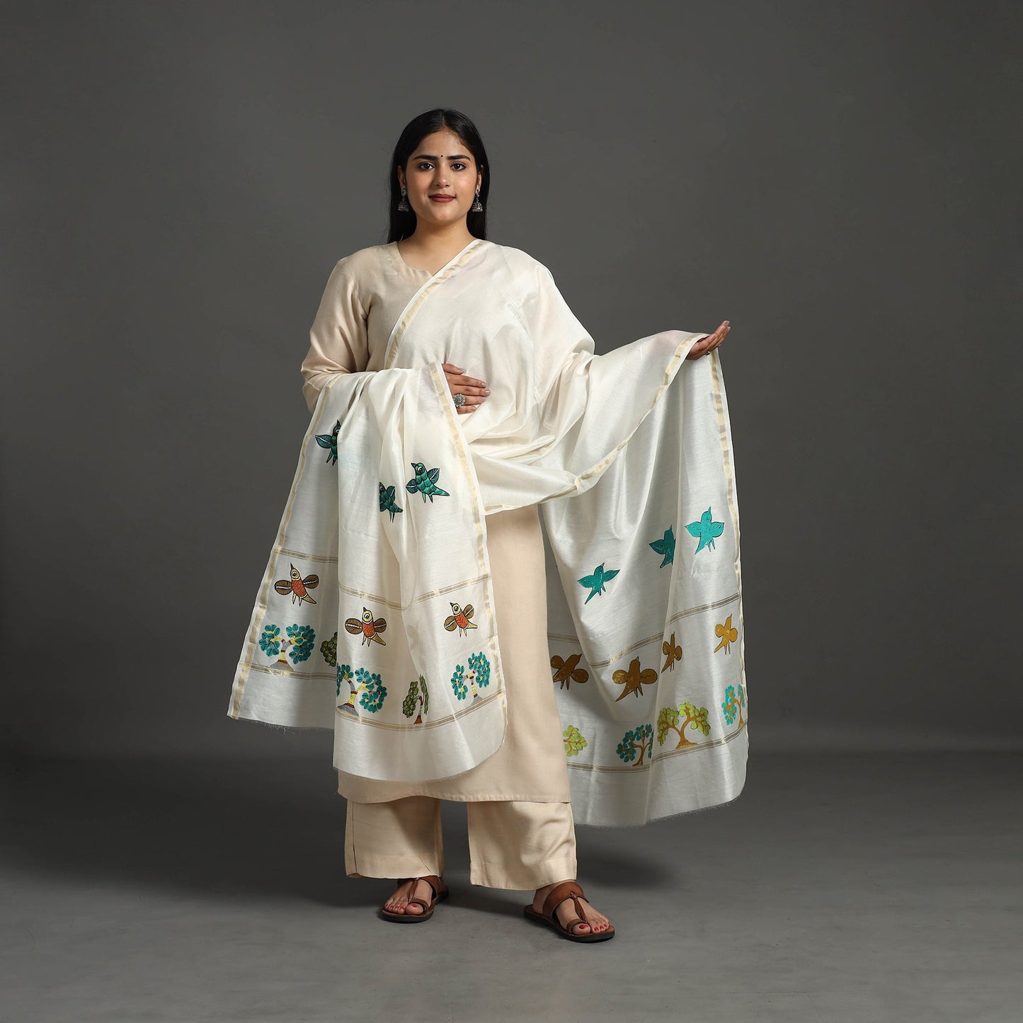 White - original gond handpainted handloom chanderi silk