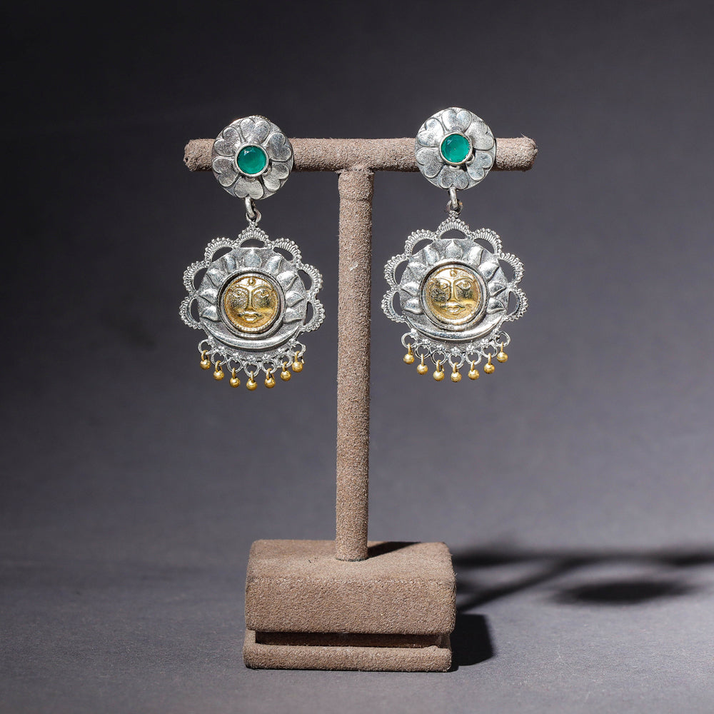 Oxidised Antique Finish Dual Tone Stone GS Earrings