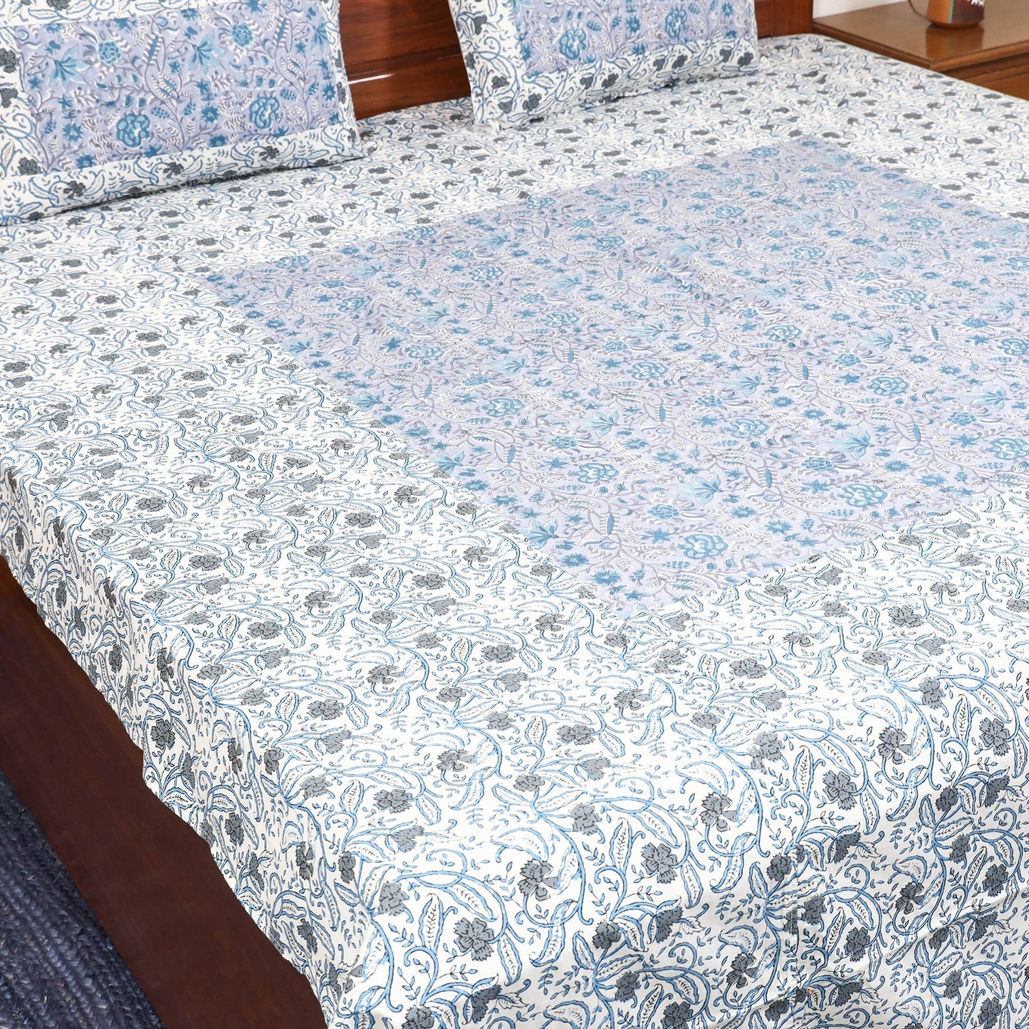 Patchwork hand double sanganeri bedsheet set (108 x 90 in)
