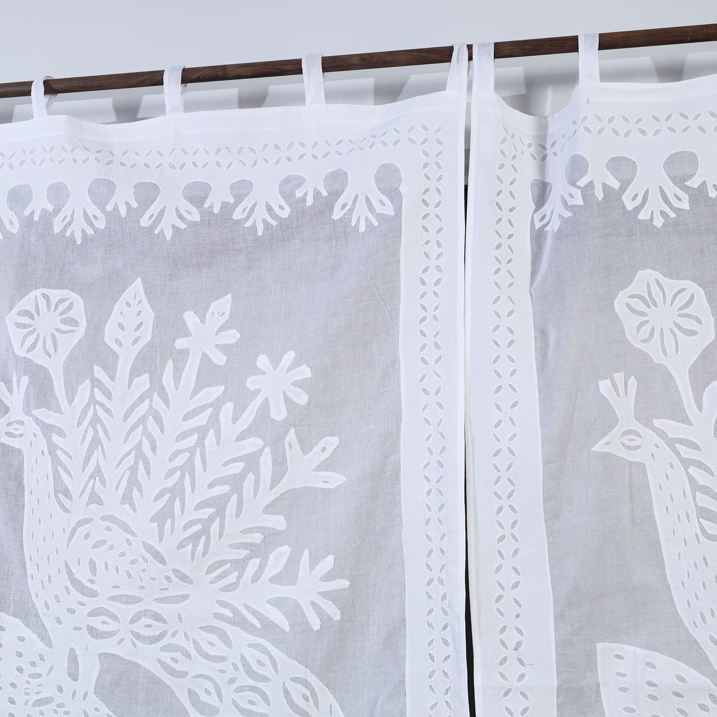 White - Peacock Cutwork Cotton Barmer Applique Window Curtain