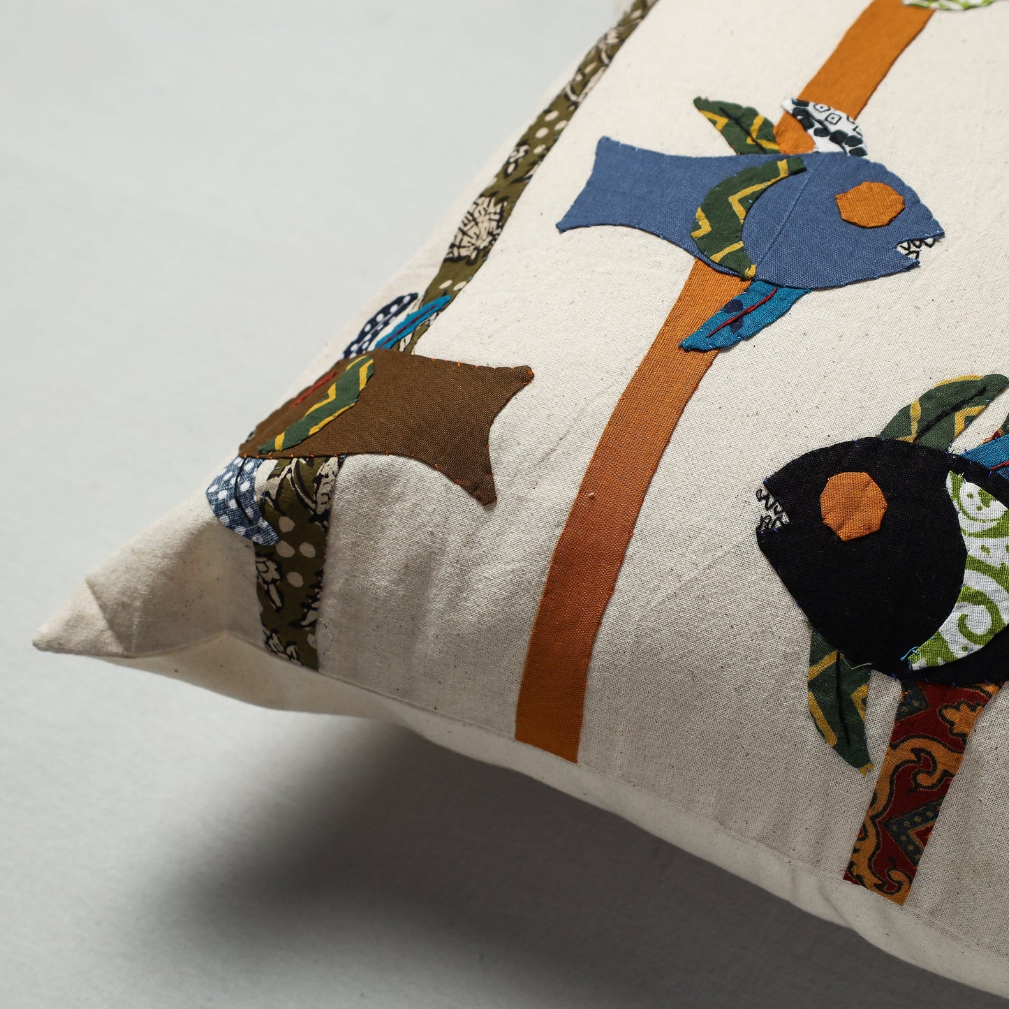 White Pipli Applique Work Cotton Cushion Cover