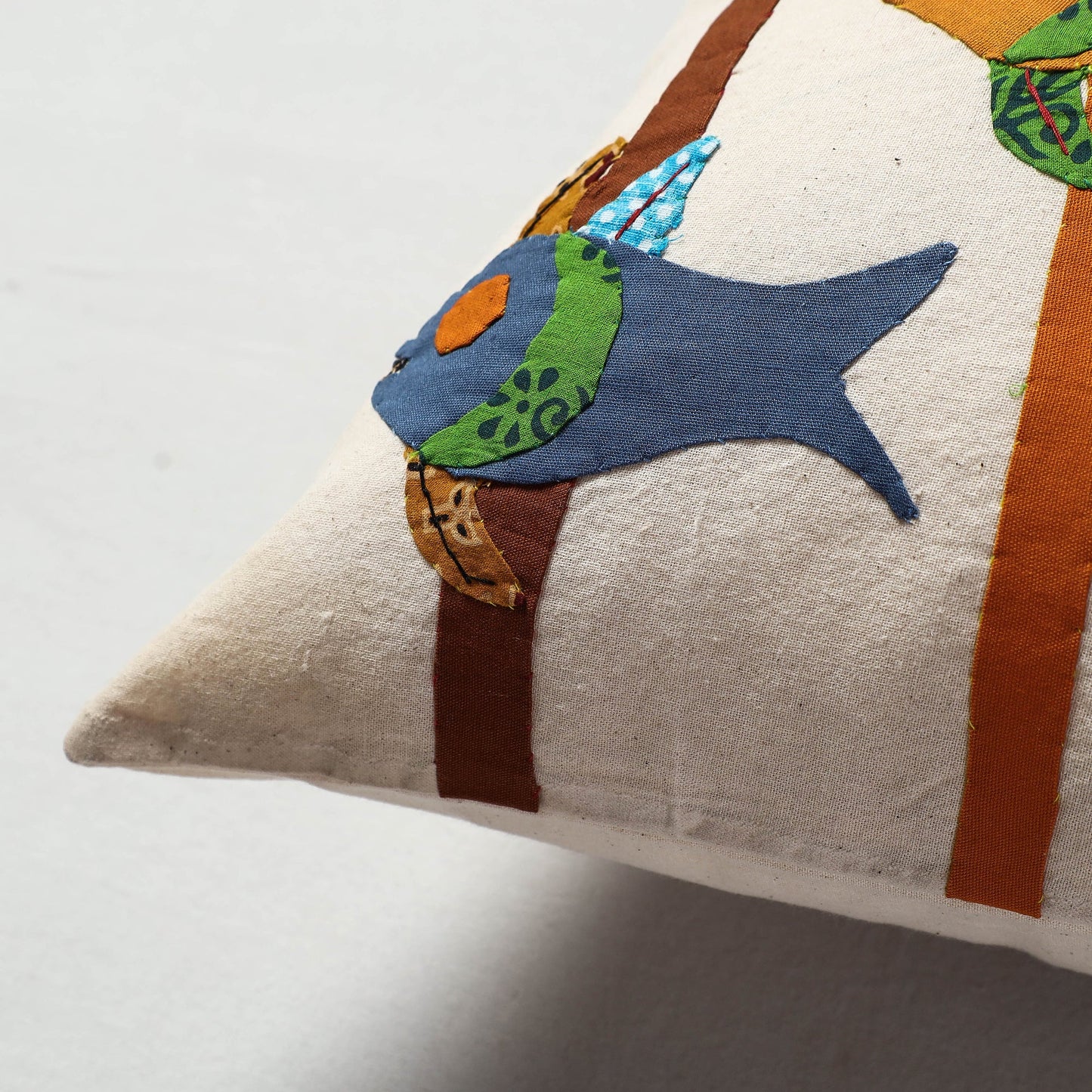 White Pipli Applique Work Cotton Cushion Cover