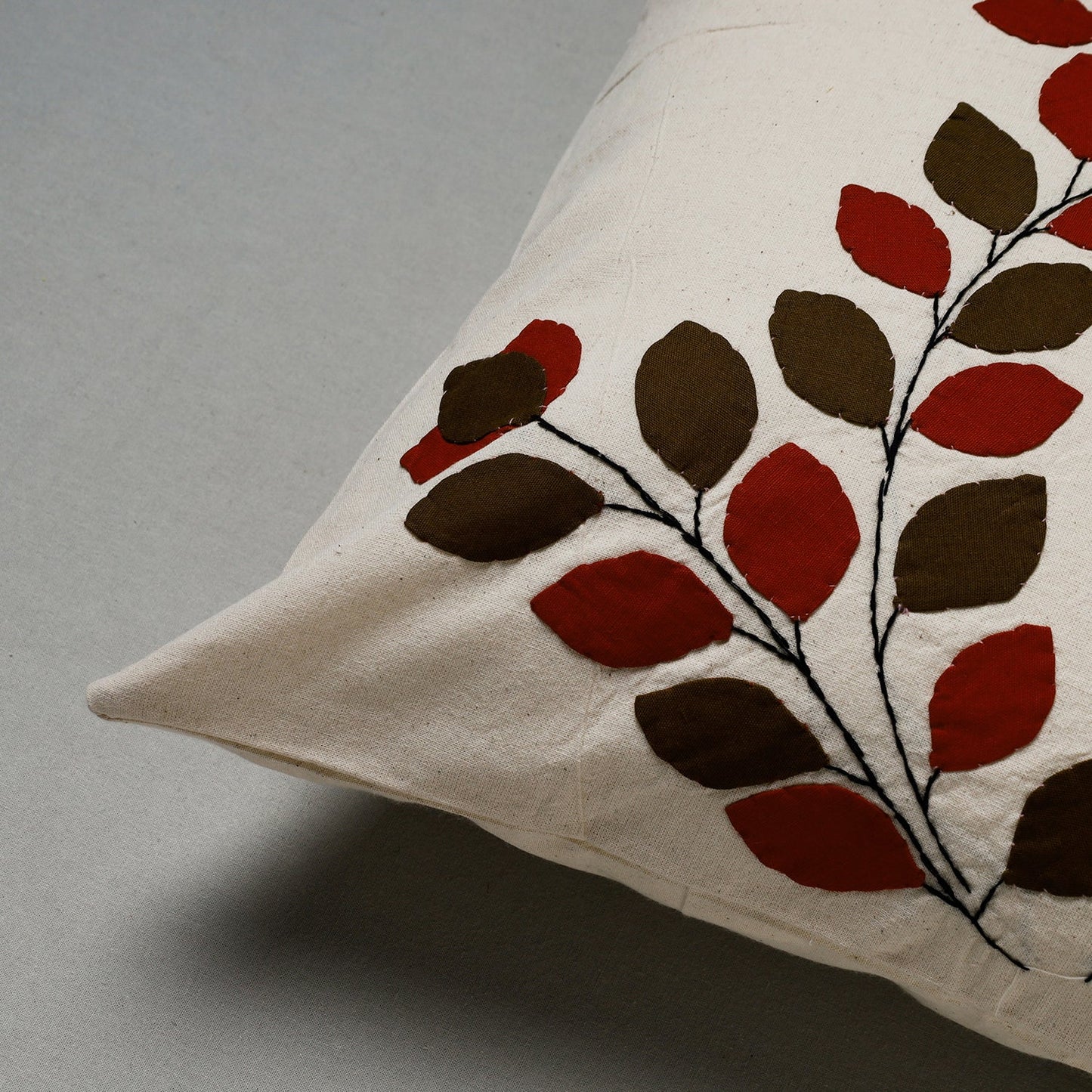 White Pipli Applique Work Cotton Cushion Cover