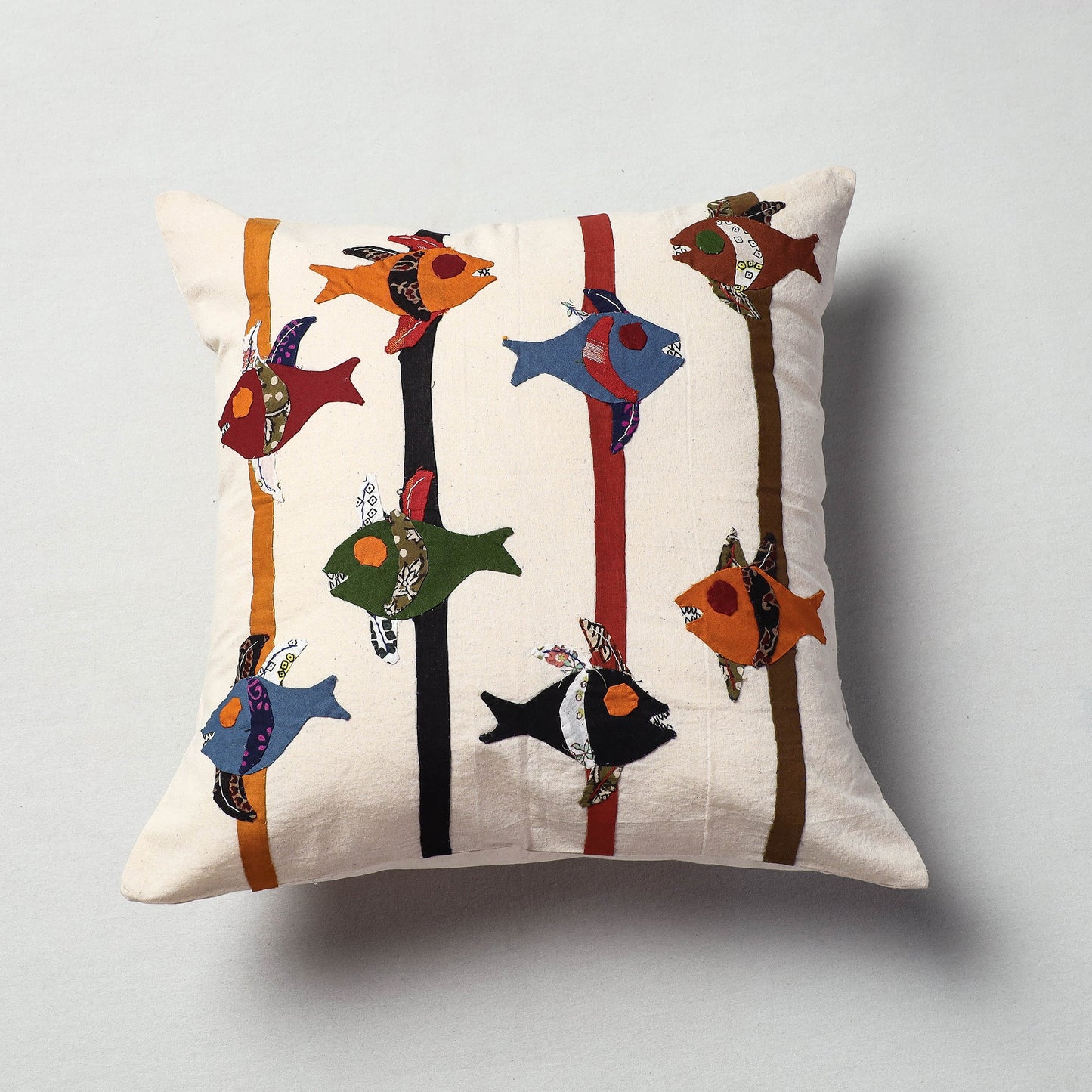 White Pipli Applique Work Cotton Cushion Cover