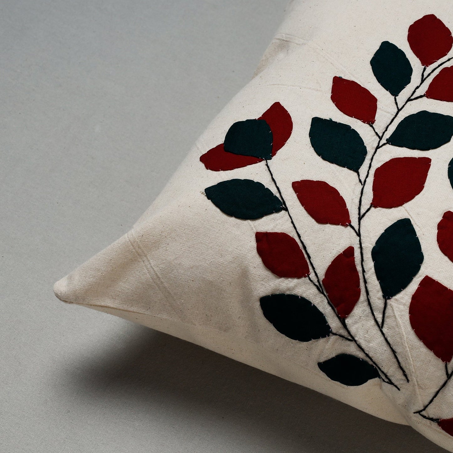 White Pipli Applique Work Cotton Cushion Cover