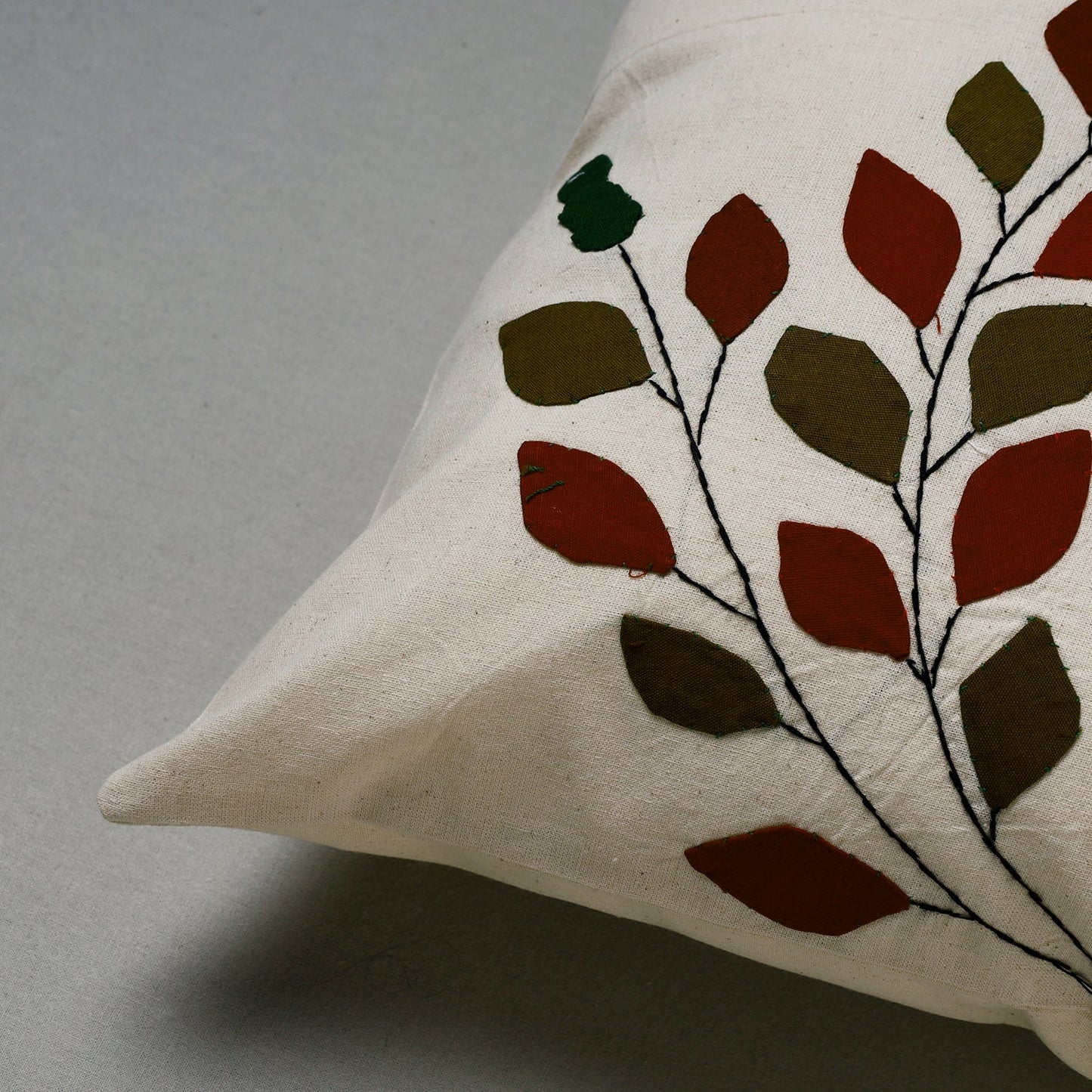 White Pipli Applique Work Cotton Cushion Cover