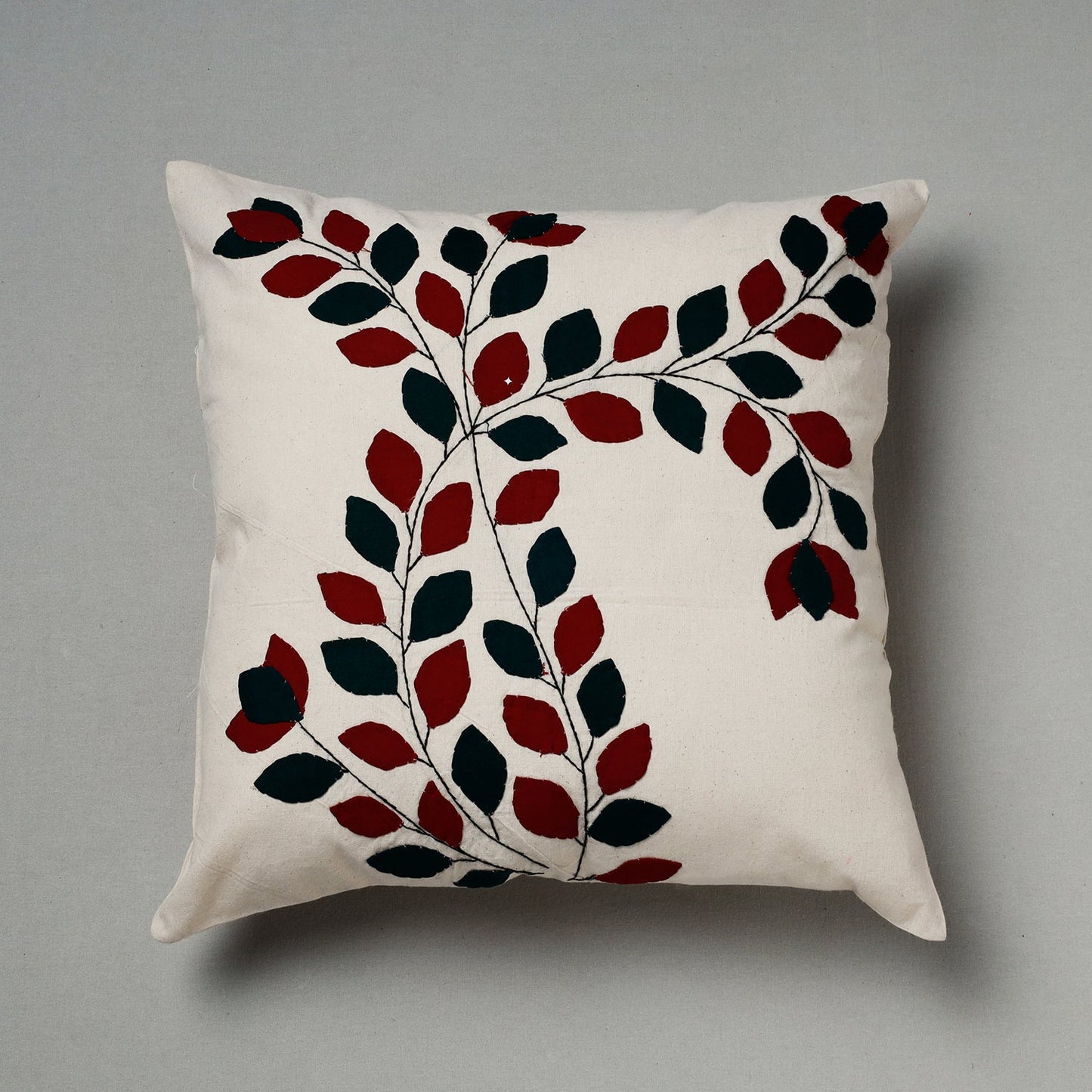 White Pipli Applique Work Cotton Cushion Cover