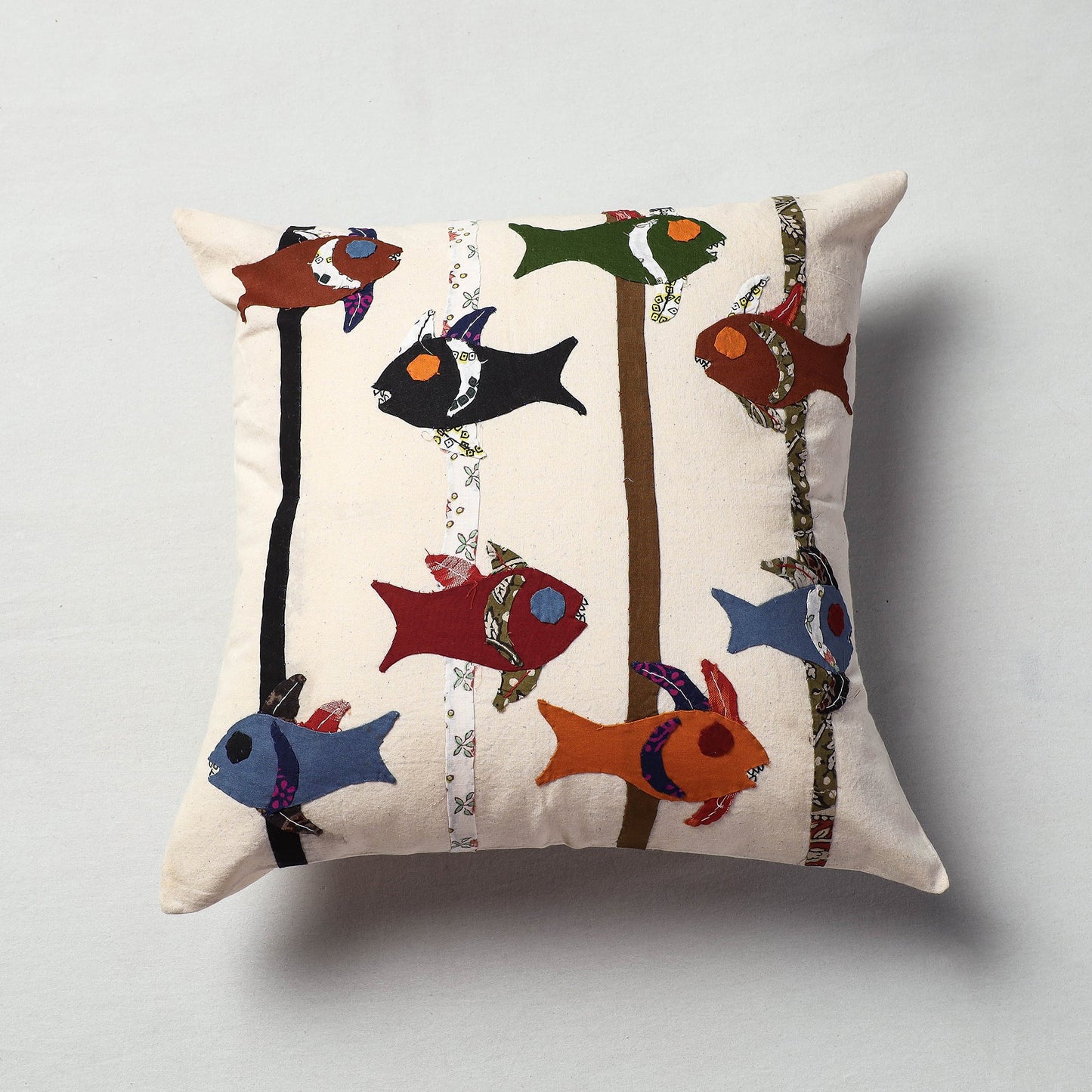 White Pipli Applique Work Cotton Cushion Cover