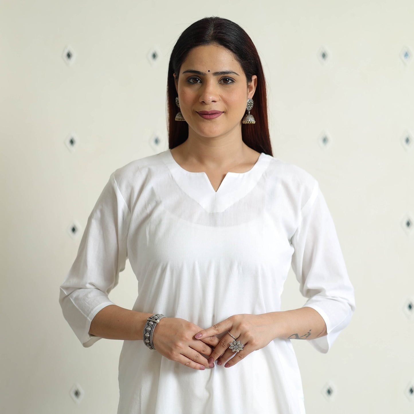 Plain Cotton Full Sleeve Long Straight Kurta for Women