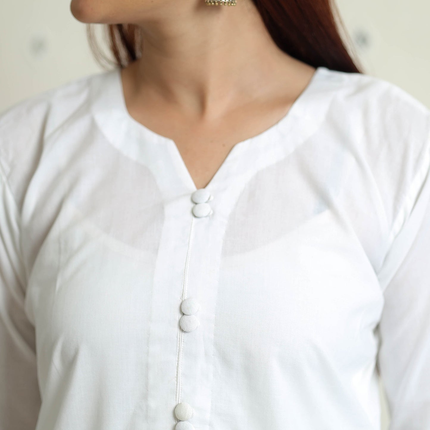 White Plain Cotton Long Straight Kurta for Women