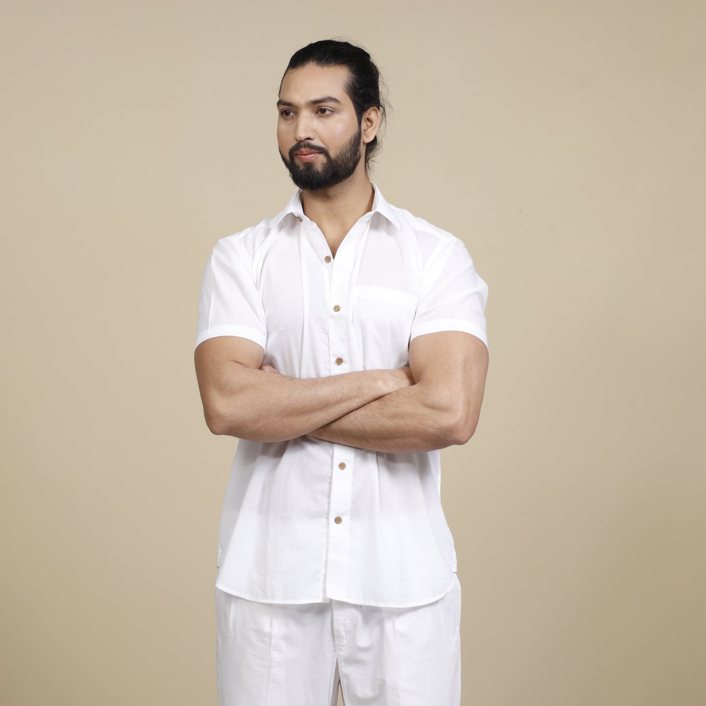 Buy White Plain Cotton Men Half Sleeve Shirt Online