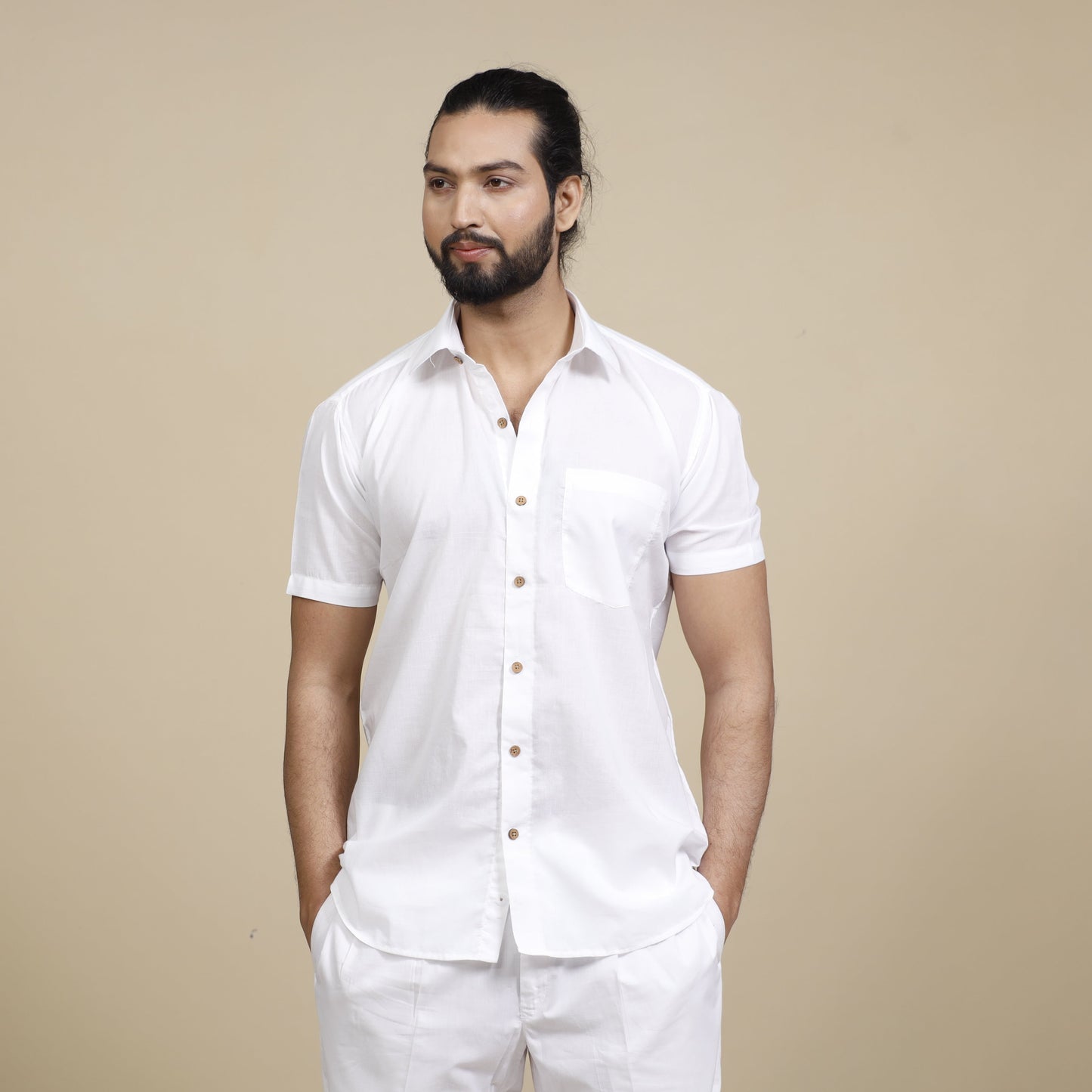Buy White Plain Cotton Men Half Sleeve Shirt Online