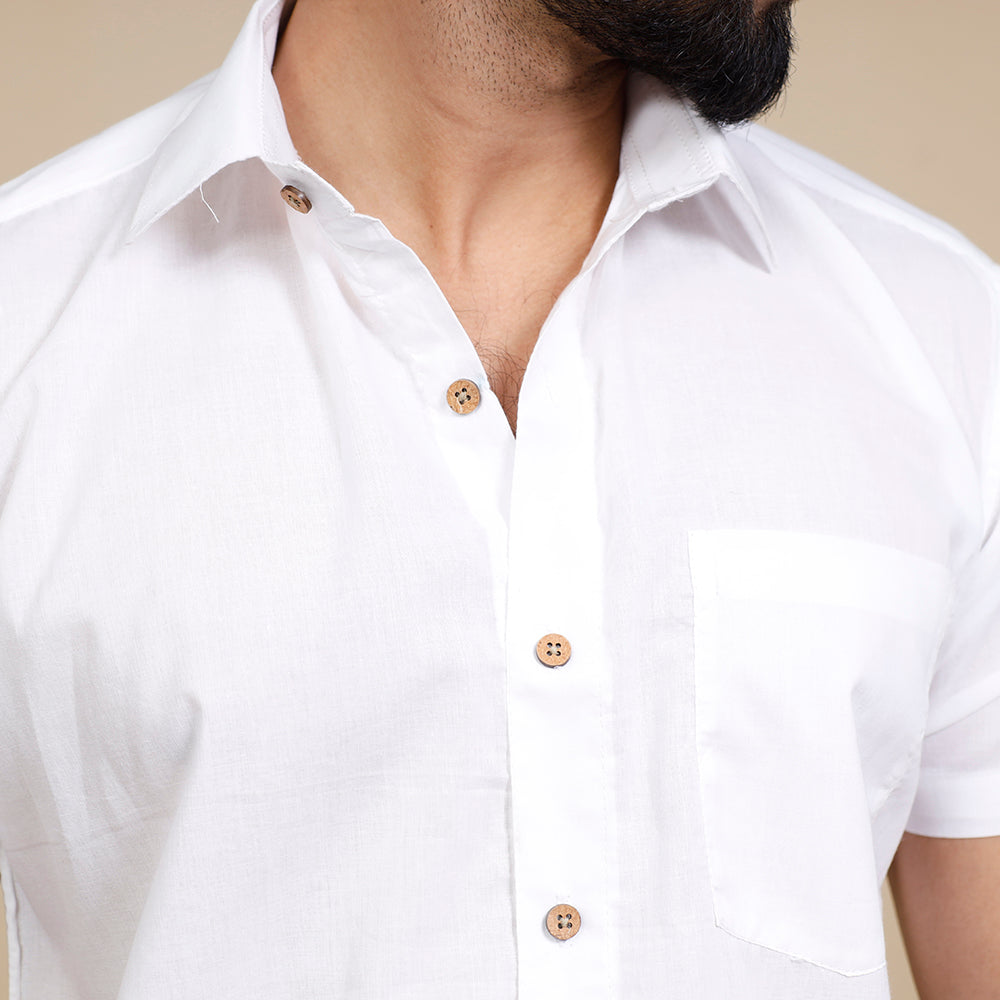Buy White Plain Cotton Men Half Sleeve Shirt Online