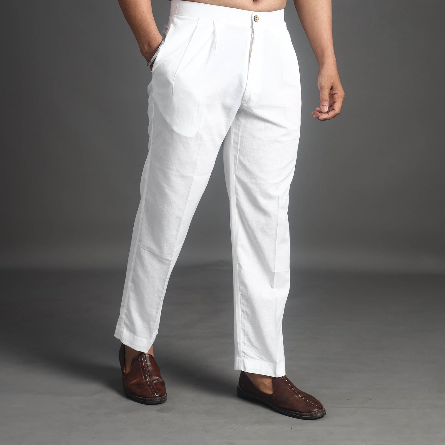 White Plain Cotton Men's Pant