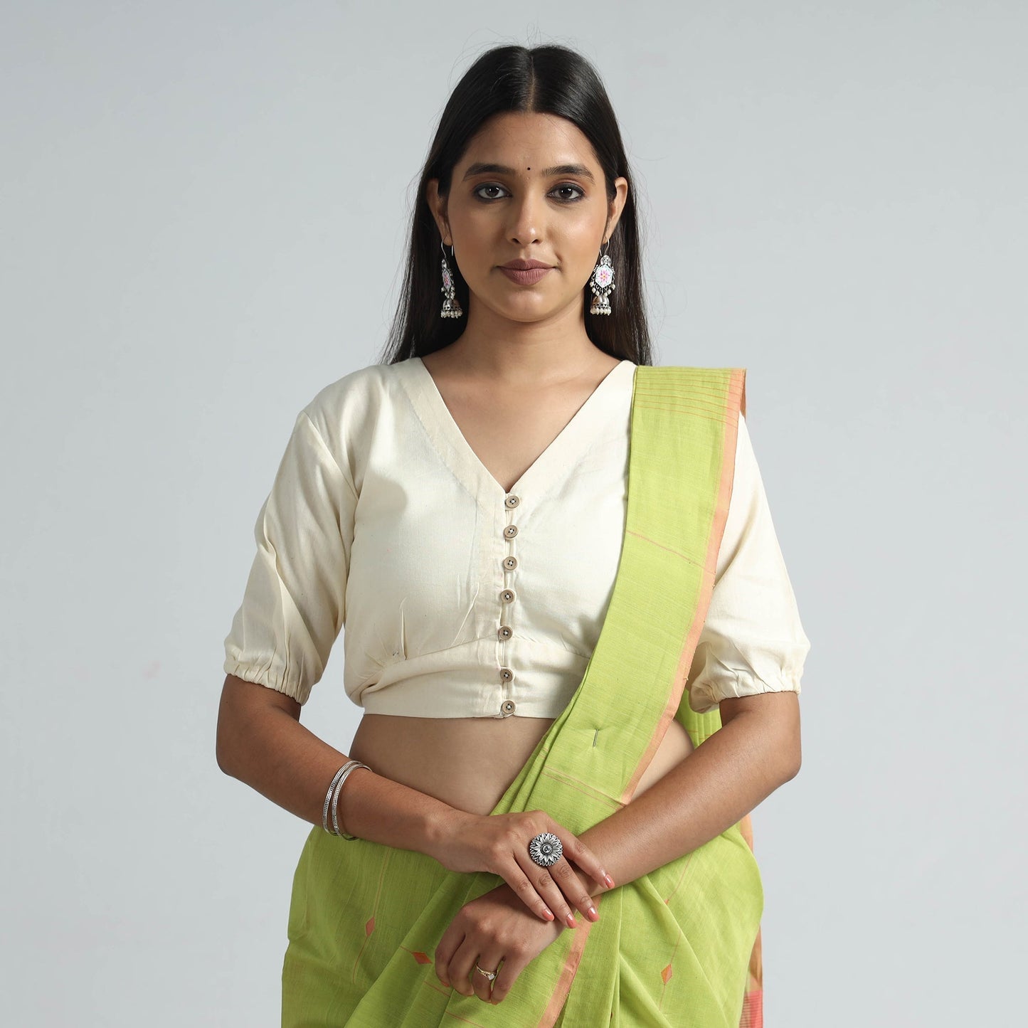 Cream - plain linen cotton stitched blouse - handcrafted