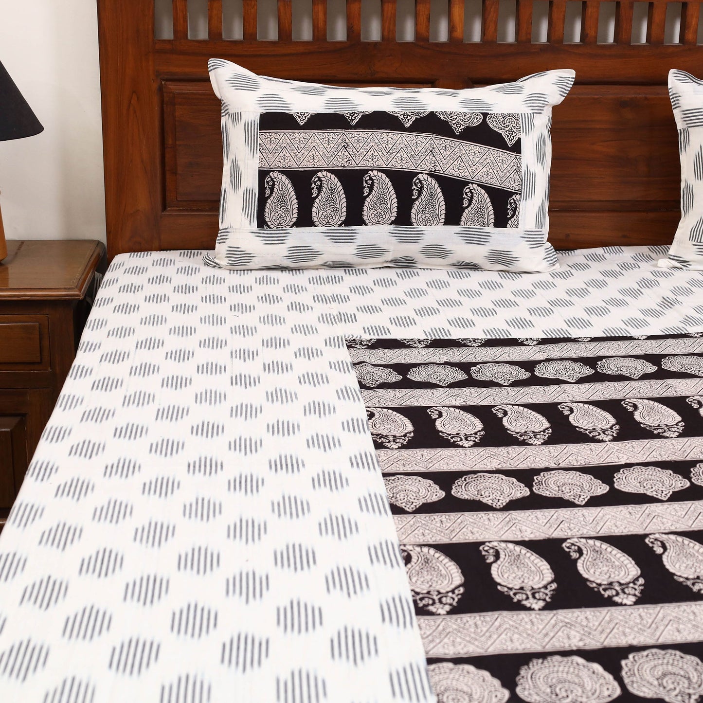 Pochampally ikat with bagh patch cotton bedsheet set 18
